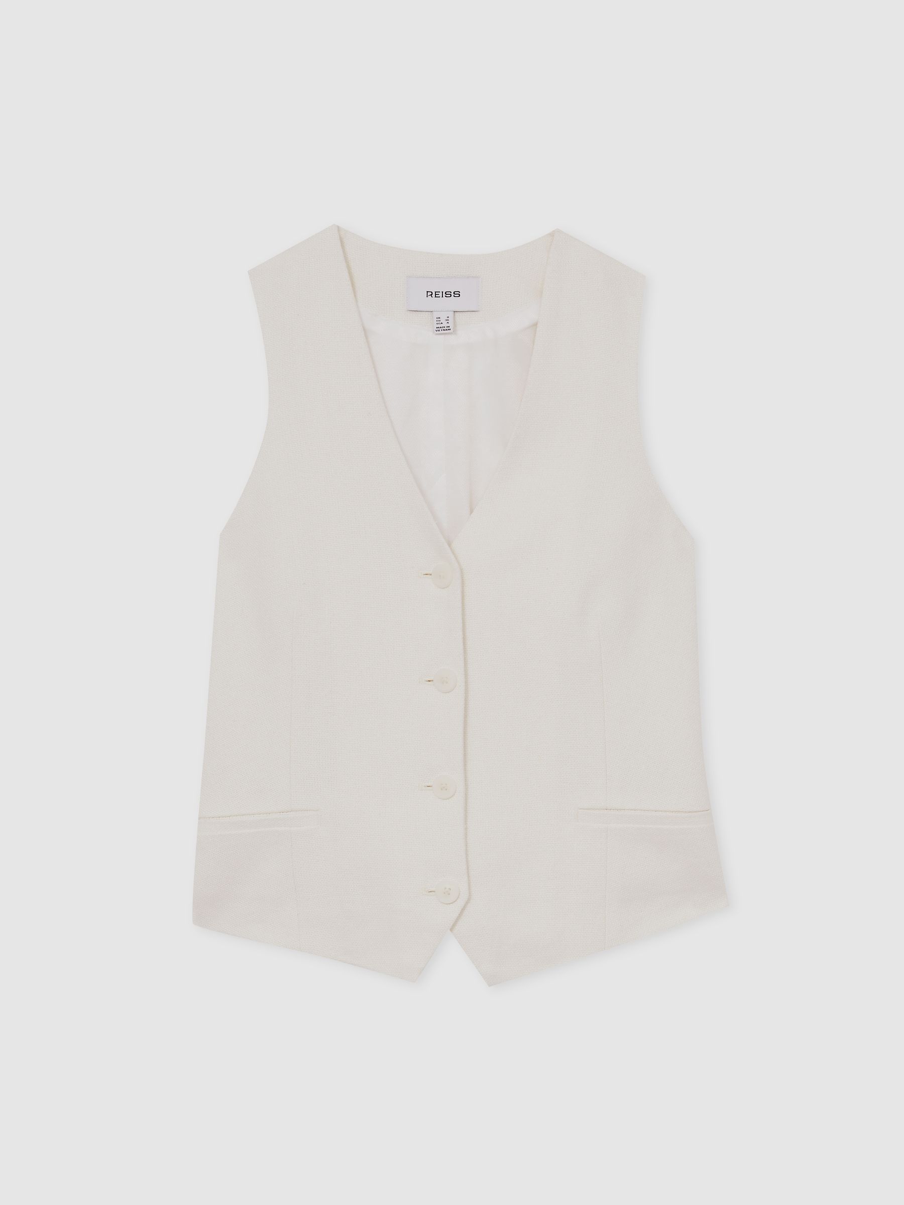 Linen-Blend Button-Through Waistcoat in White - Image 2 of 7