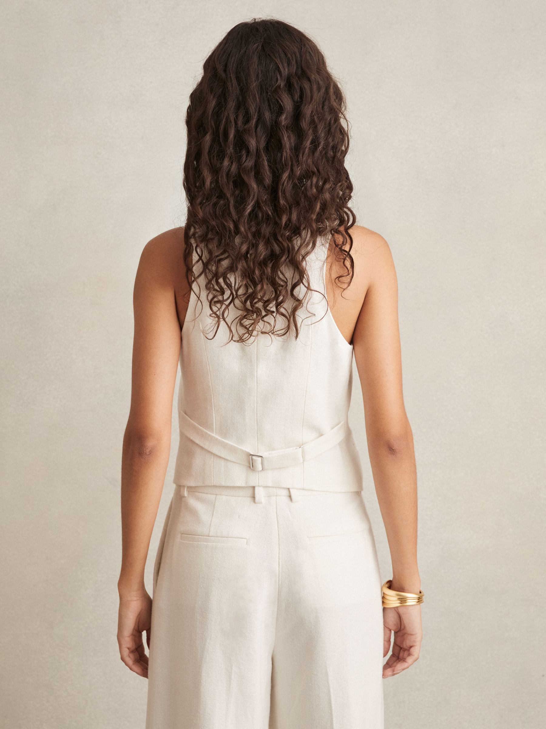 Linen-Blend Button-Through Waistcoat in White - Image 6 of 7