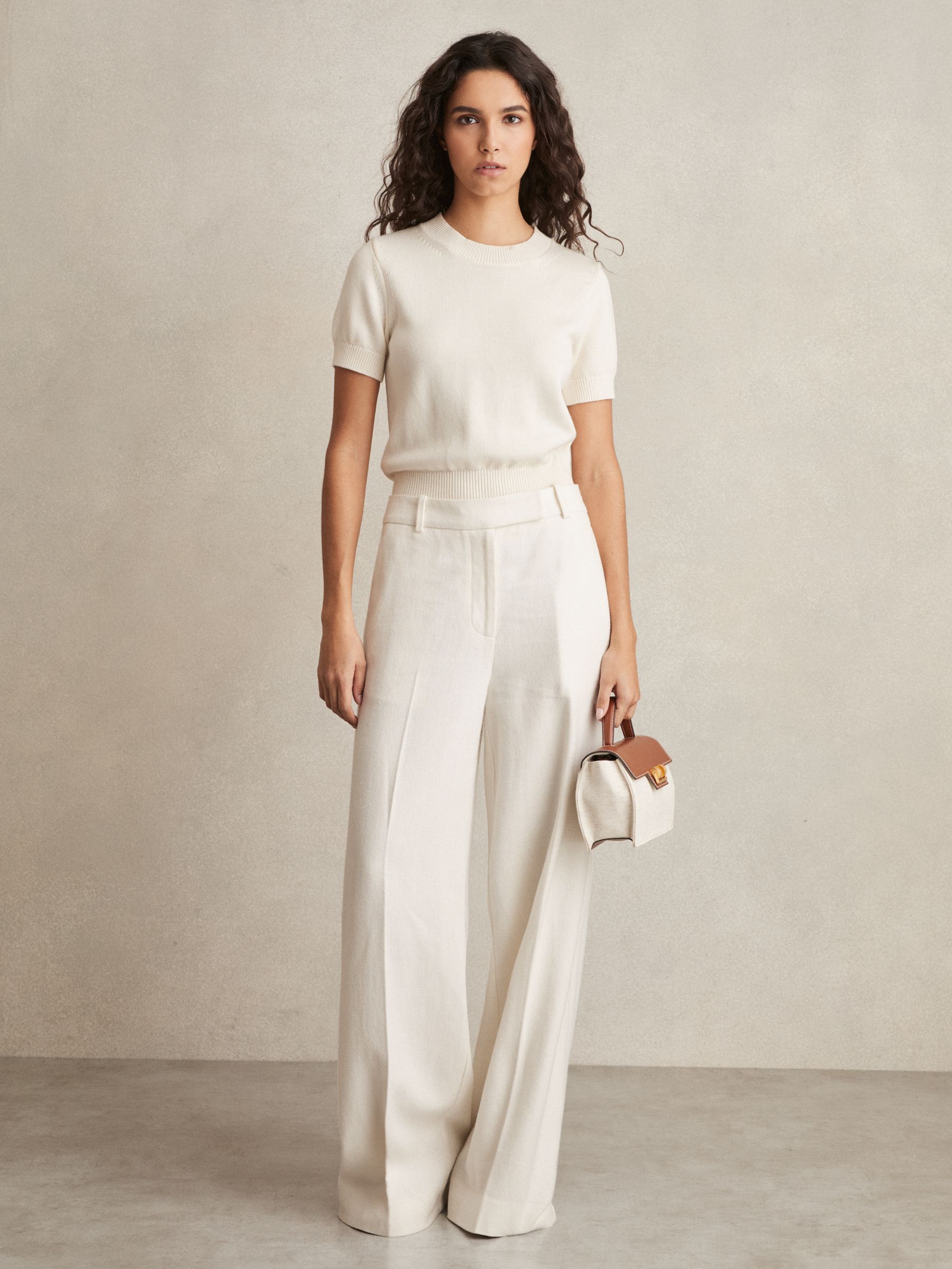 Linen-Blend Wide-Leg Trousers in White - Image 1 of 6 Linen-Blend Wide-Leg Trousers in White - Image 1 of 6