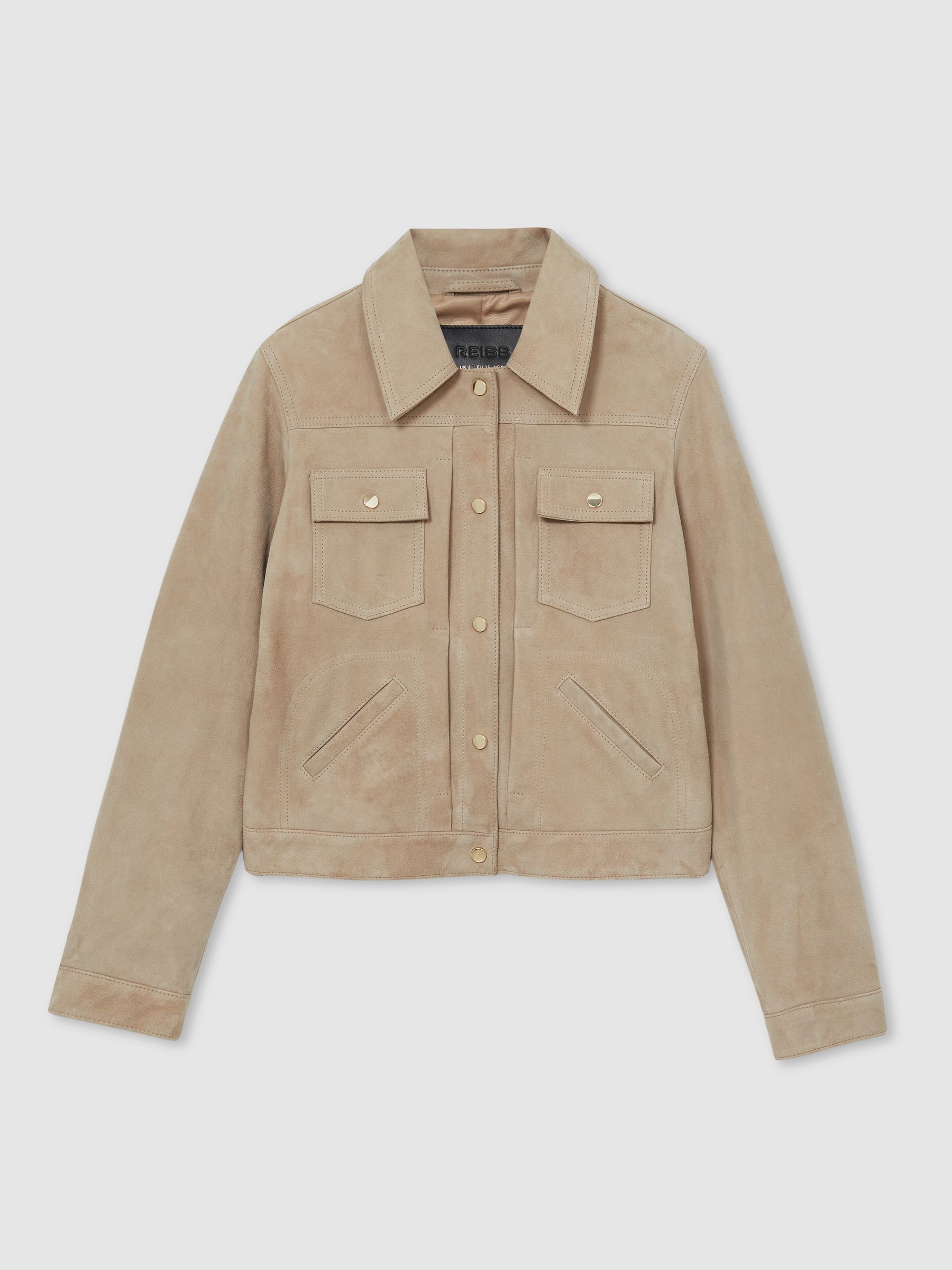 Suede Trucker Jacket in Neutral - Image 2 of 7