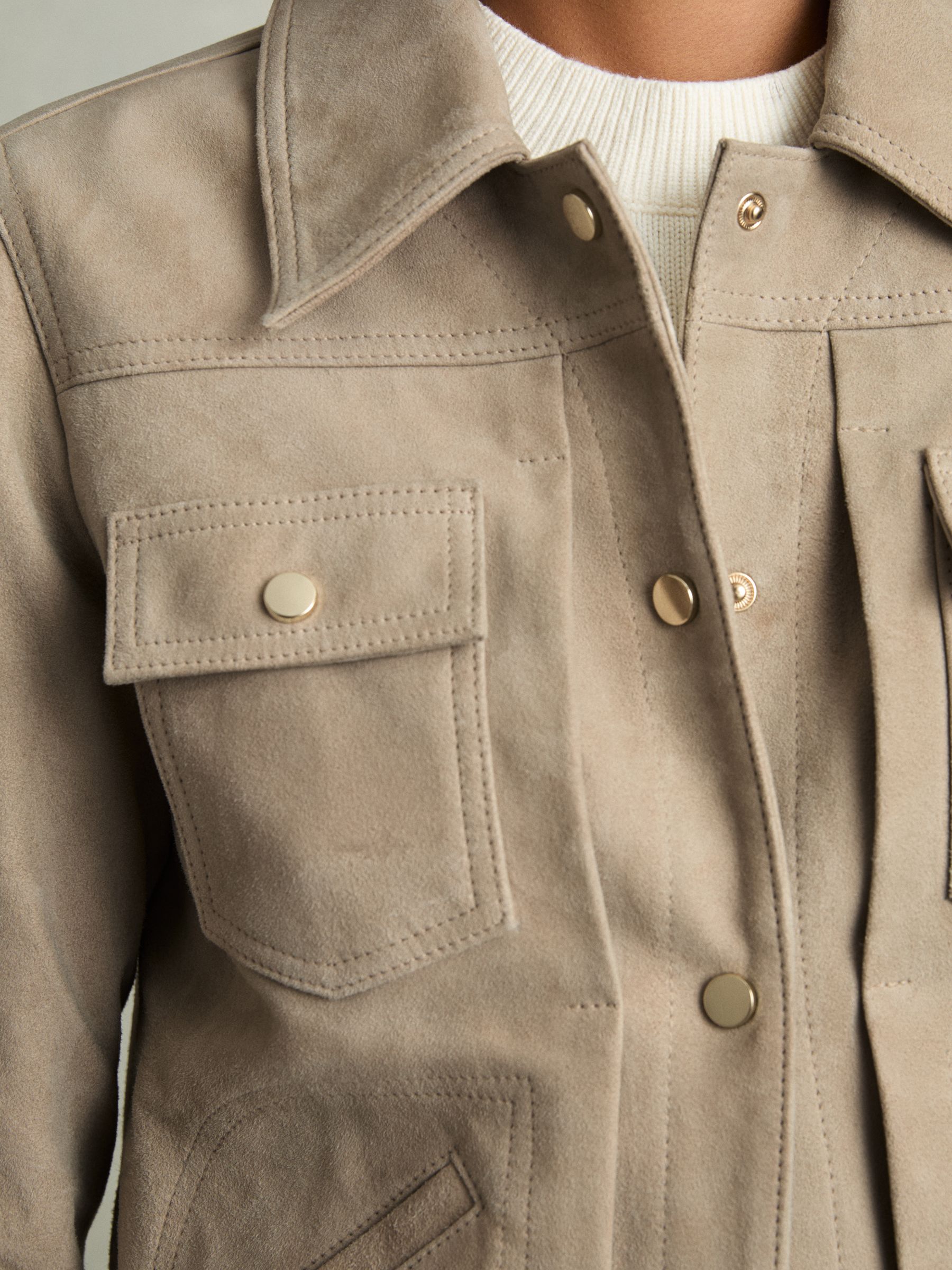 Suede Trucker Jacket in Neutral - Image 4 of 7