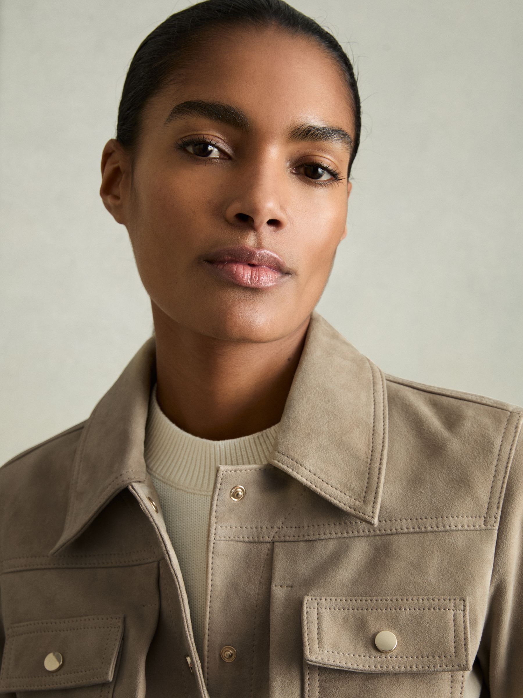 Suede Trucker Jacket in Neutral - Image 5 of 7