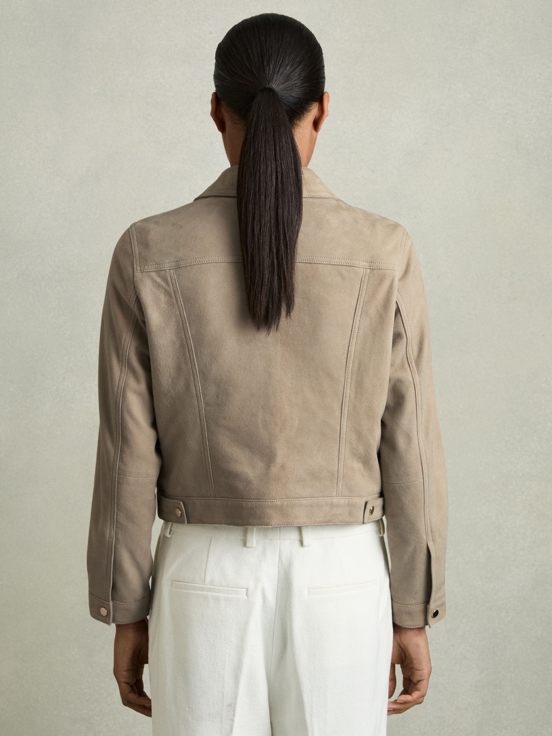 Suede Trucker Jacket in Neutral - Image 6 of 7