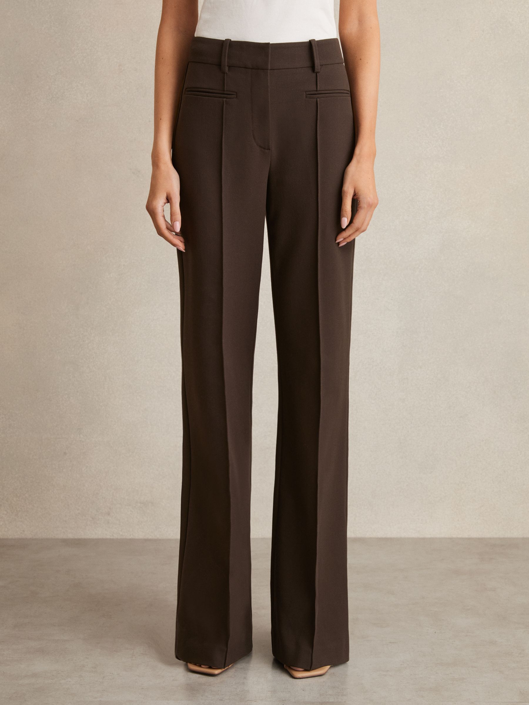 Petite High Rise Flared Trousers in Chocolate Brown - Image 1 of 7