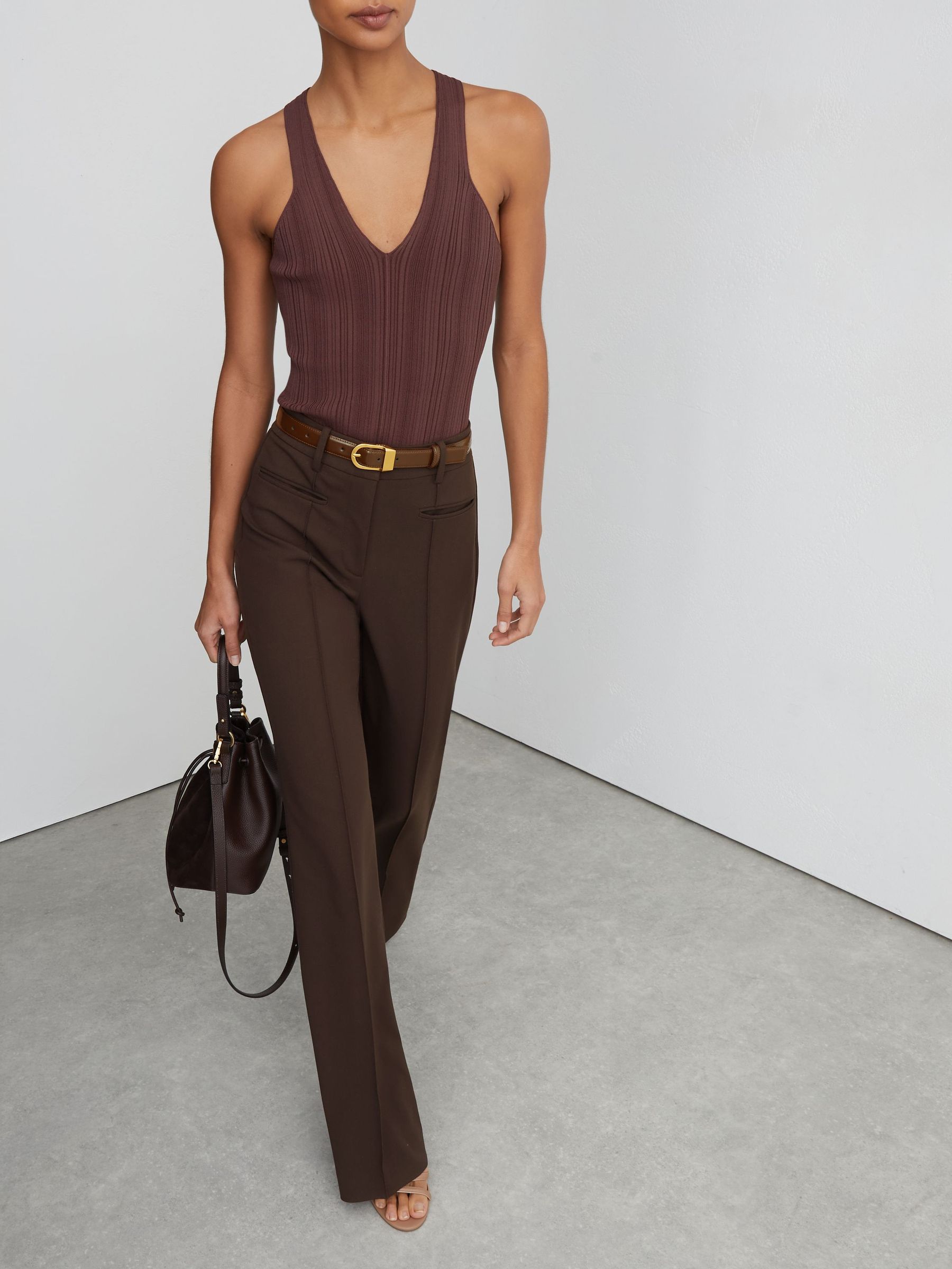 Petite High Rise Flared Trousers in Chocolate Brown - image 4