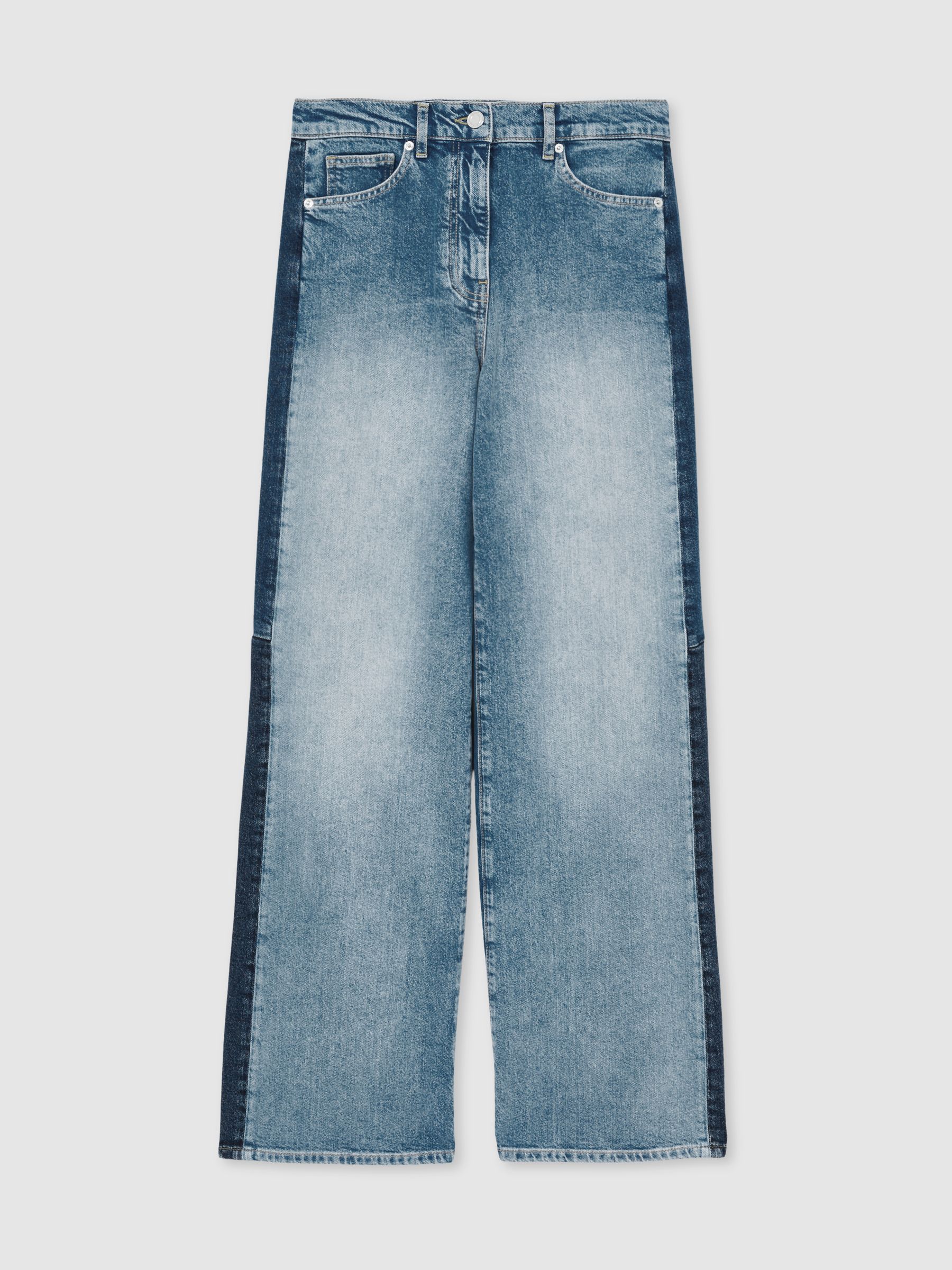 Wide-Leg Contrast-Panel Jeans in Light Blue - Image 2 of 7