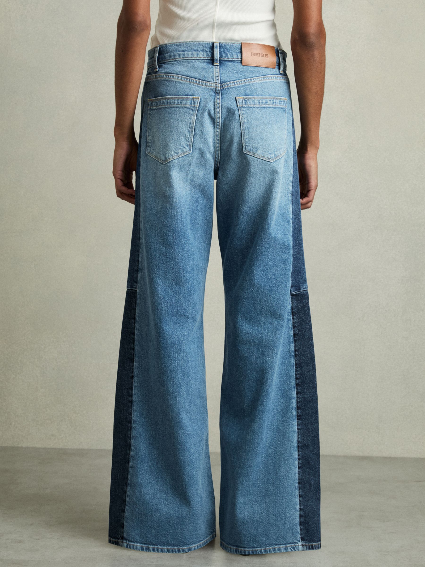Wide-Leg Contrast-Panel Jeans in Light Blue - Image 6 of 7
