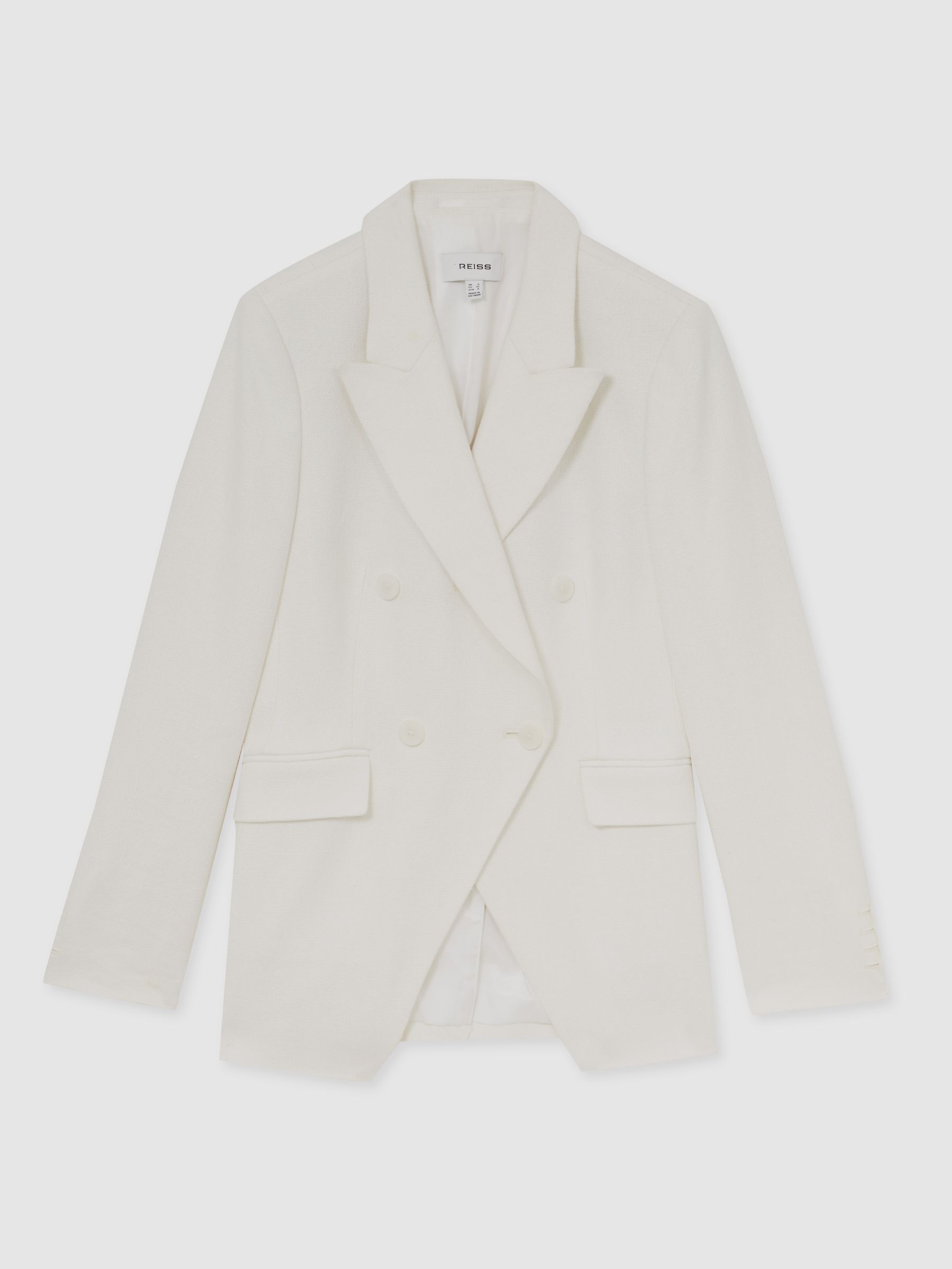Petite Linen-Blend Double-Breasted Suit Jacket in White - Image 2 of 11