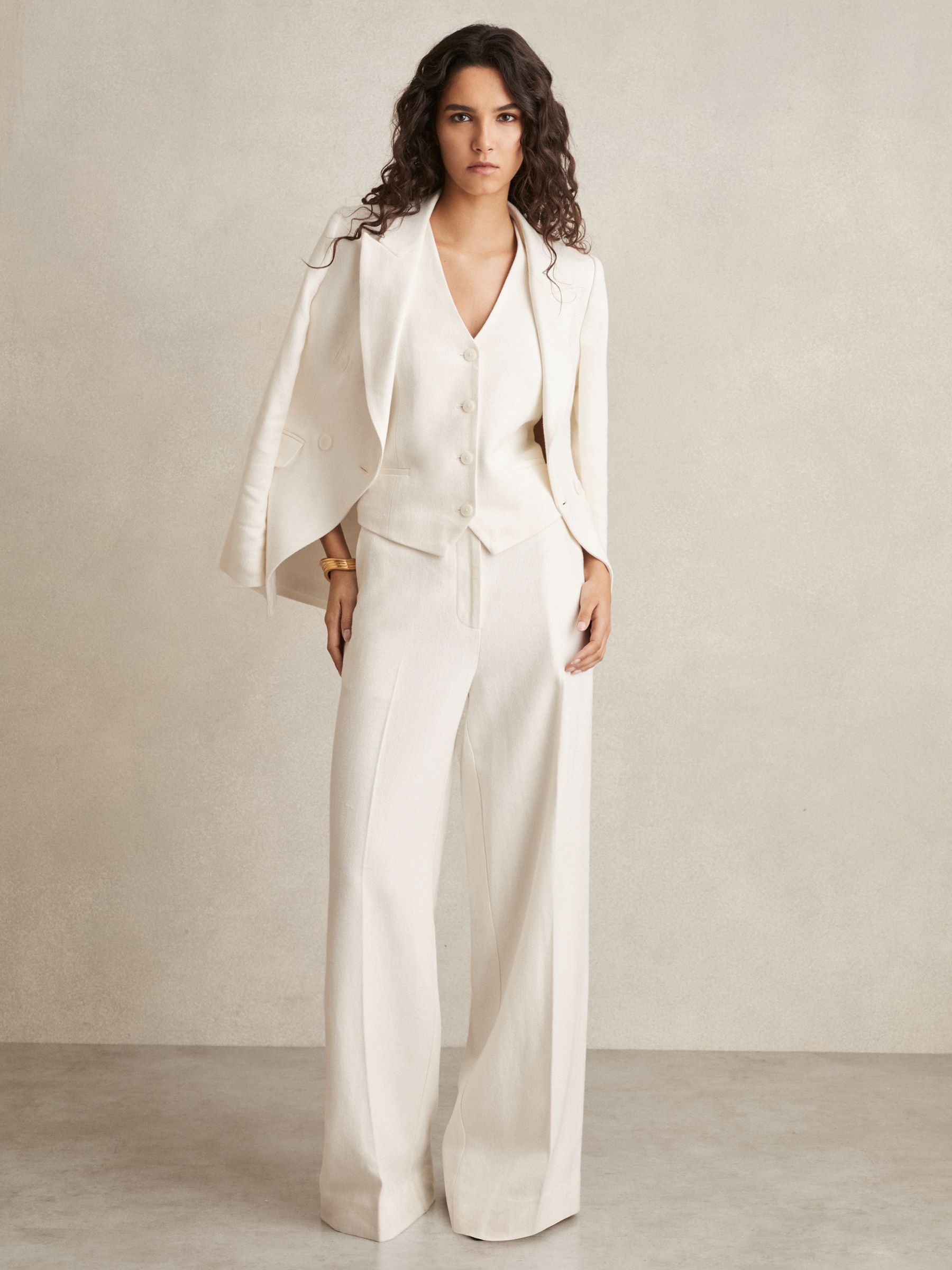 Petite Linen-Blend Double-Breasted Suit Jacket in White - Image 4 of 11
