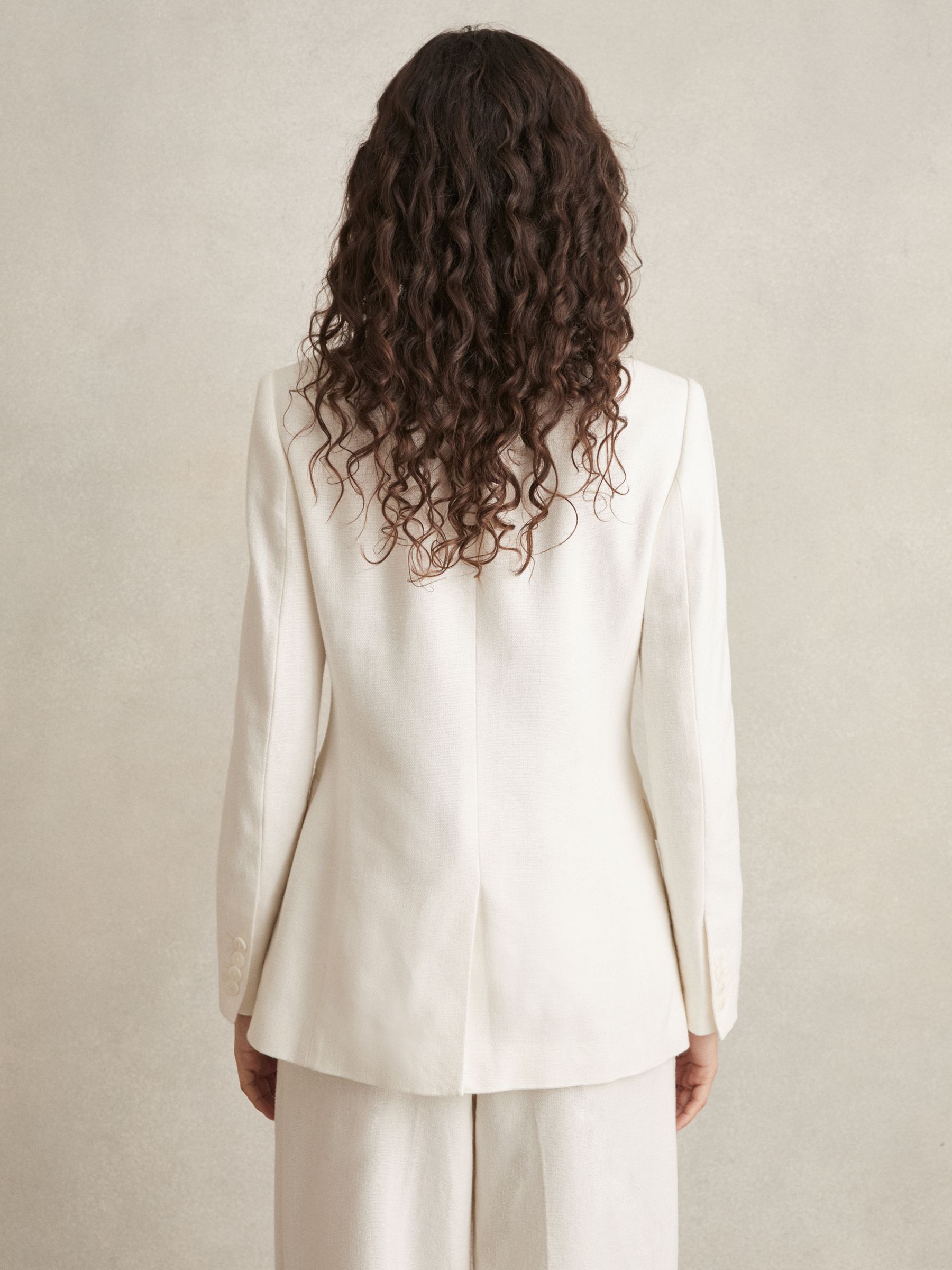 Petite Linen-Blend Double-Breasted Suit Jacket in White - Image 5 of 11