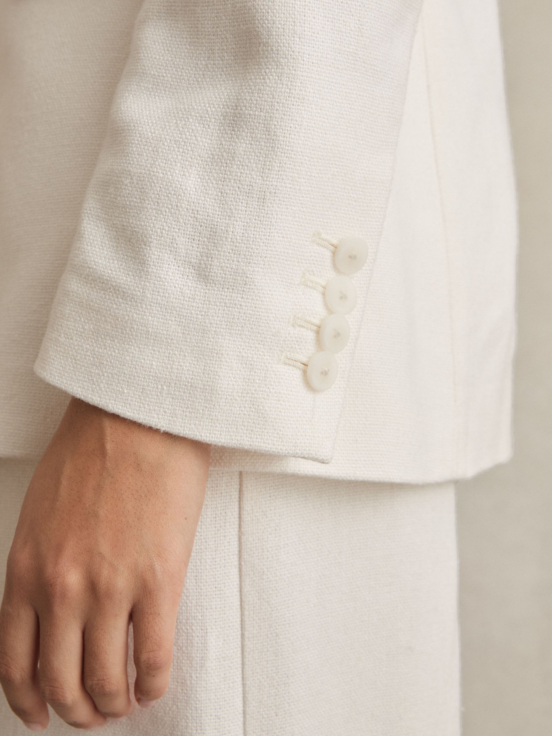 Petite Linen-Blend Double-Breasted Suit Jacket in White - Image 6 of 11