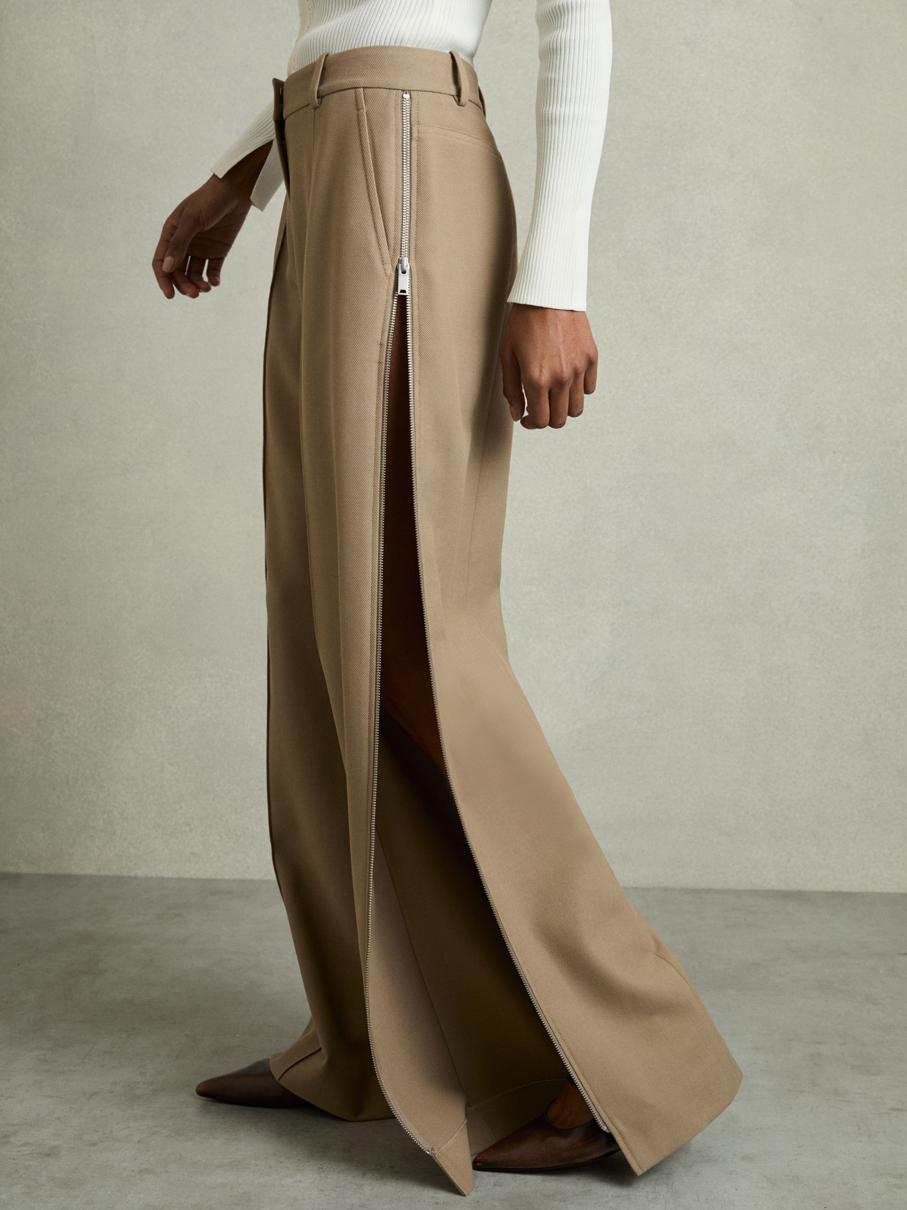 Petite Wide-Leg Side-Zip Trousers in Sage Green - Image 3 of 8