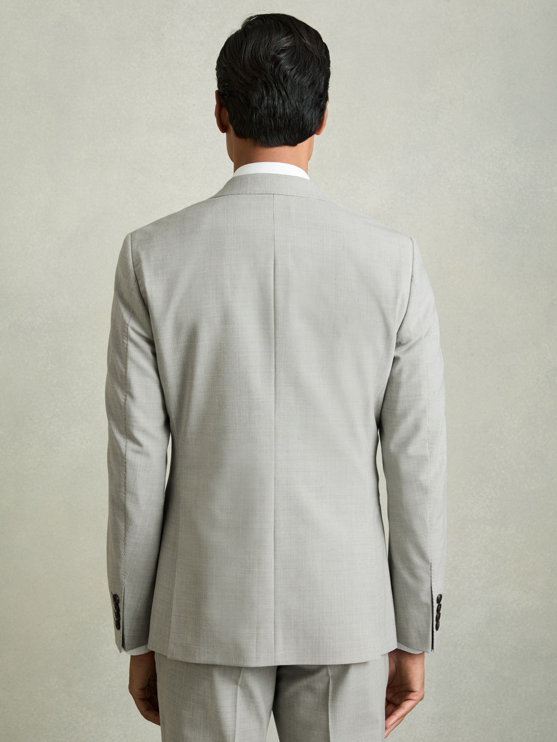 Single-Breasted Check Suit Blazer Slim-Fit in Grey - Image 6 of 9