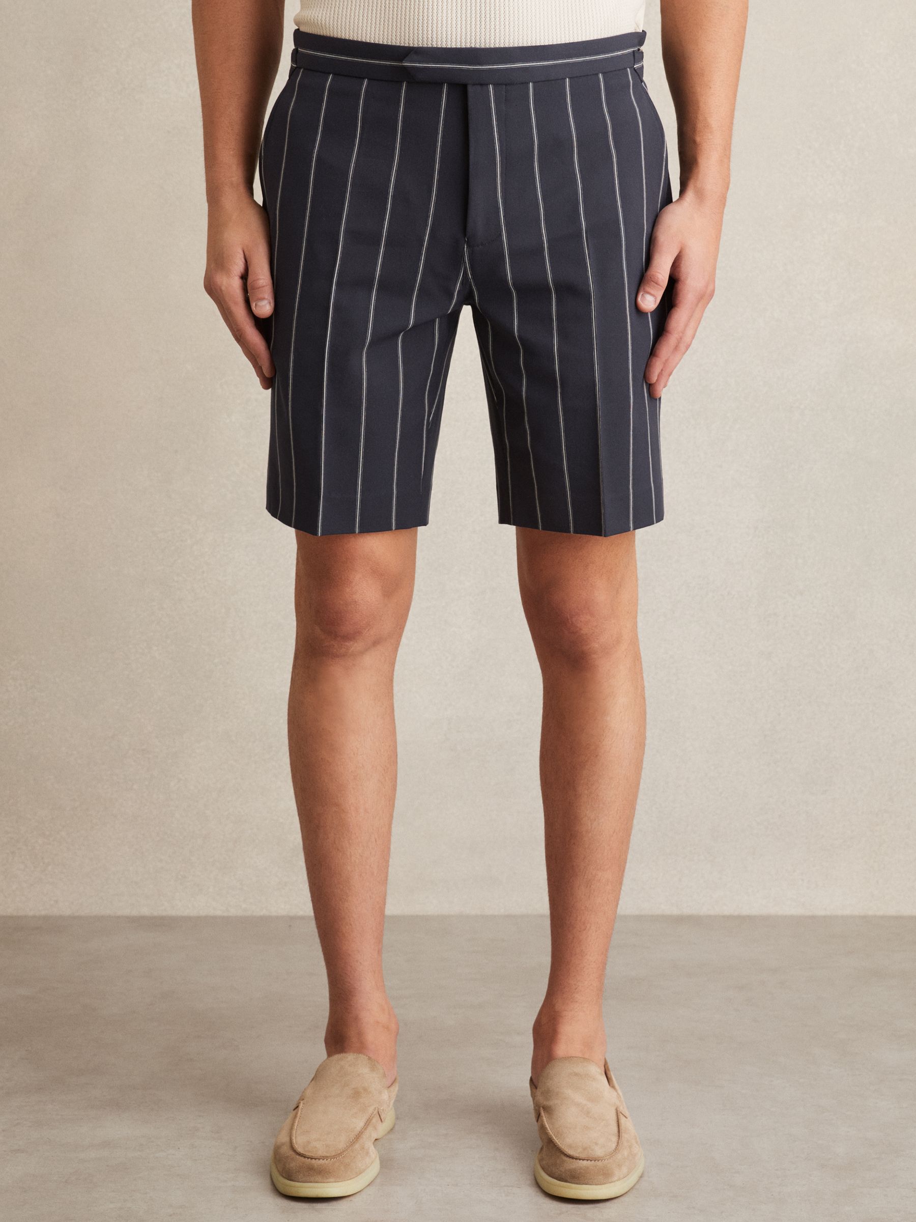 Striped Side-Adjuster Shorts in Navy - Image 3 of 6