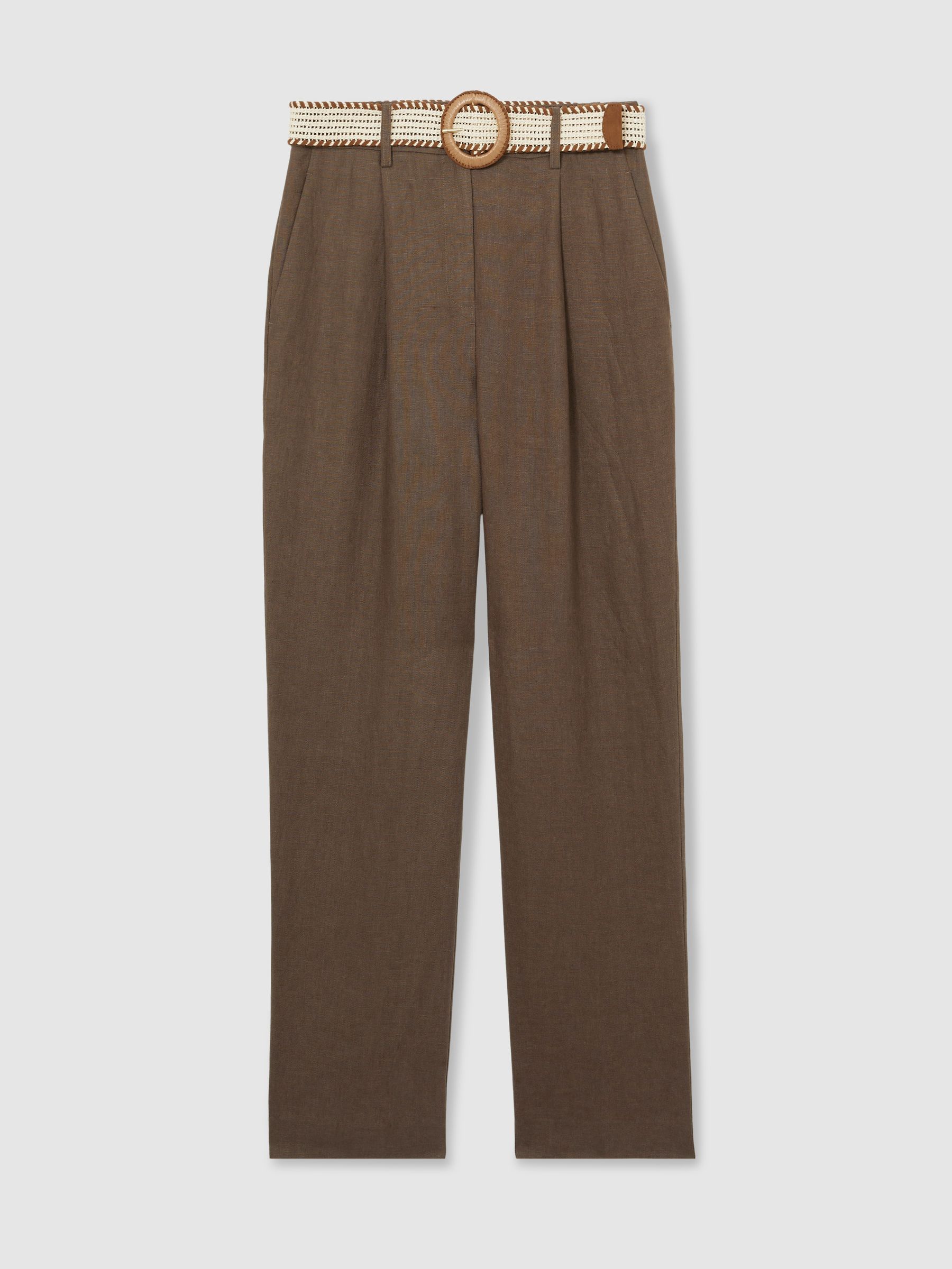 Petite Linen Belted Tapered Trousers in Mink Neutral - Image 2 of 8