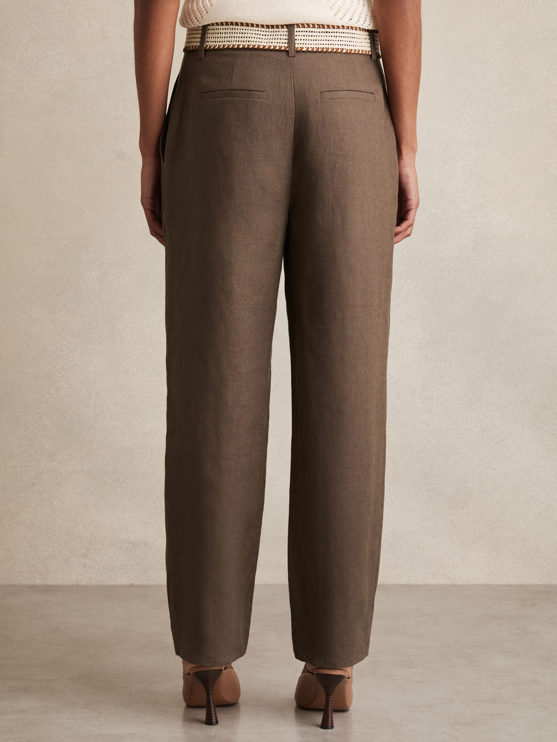 Petite Linen Belted Tapered Trousers in Mink Neutral - Image 5 of 8