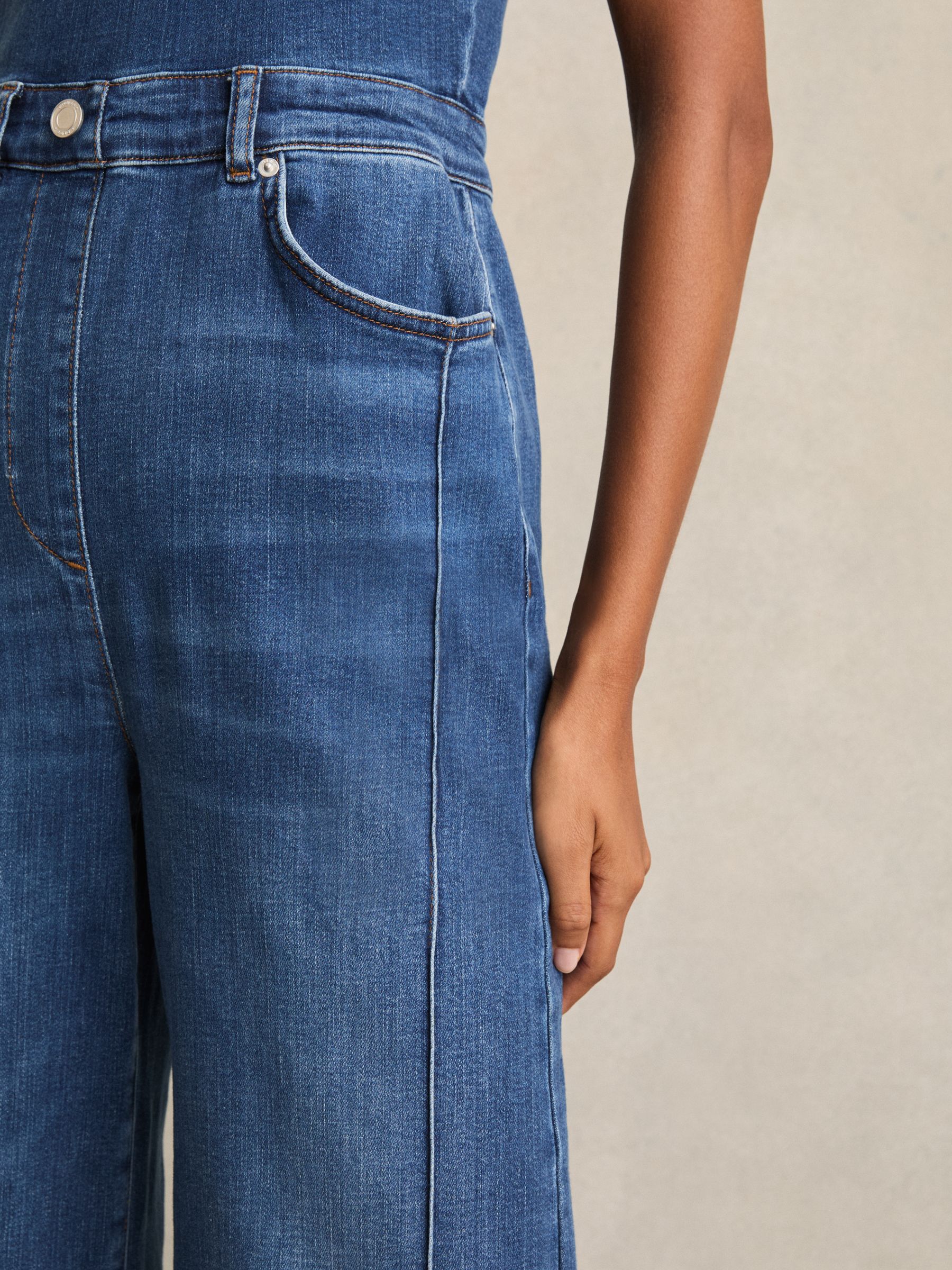 Wide-Leg Racer-Back Denim Jumpsuit in Indigo - Image 4 of 6