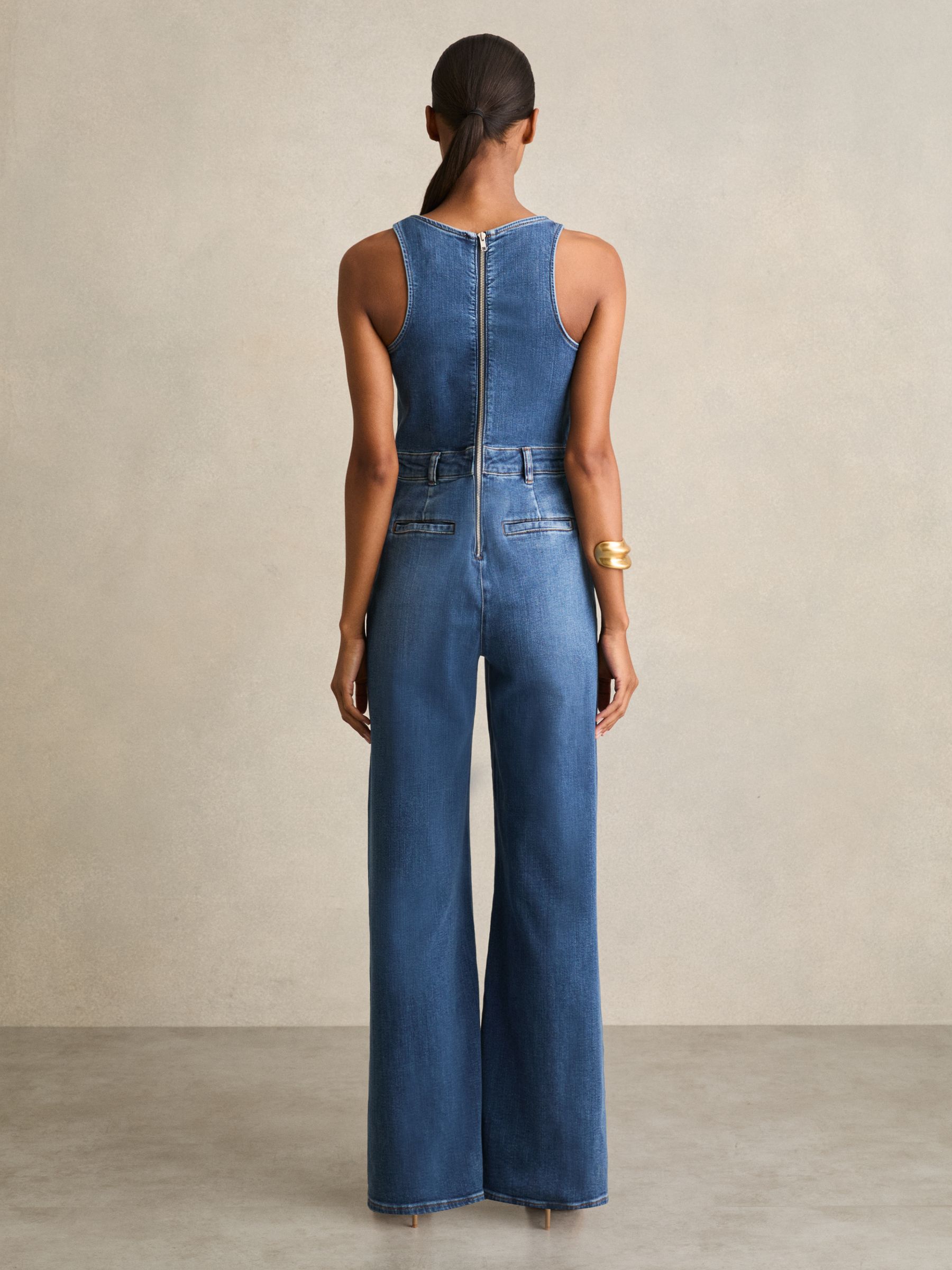 Wide-Leg Racer-Back Denim Jumpsuit in Indigo - Image 5 of 6