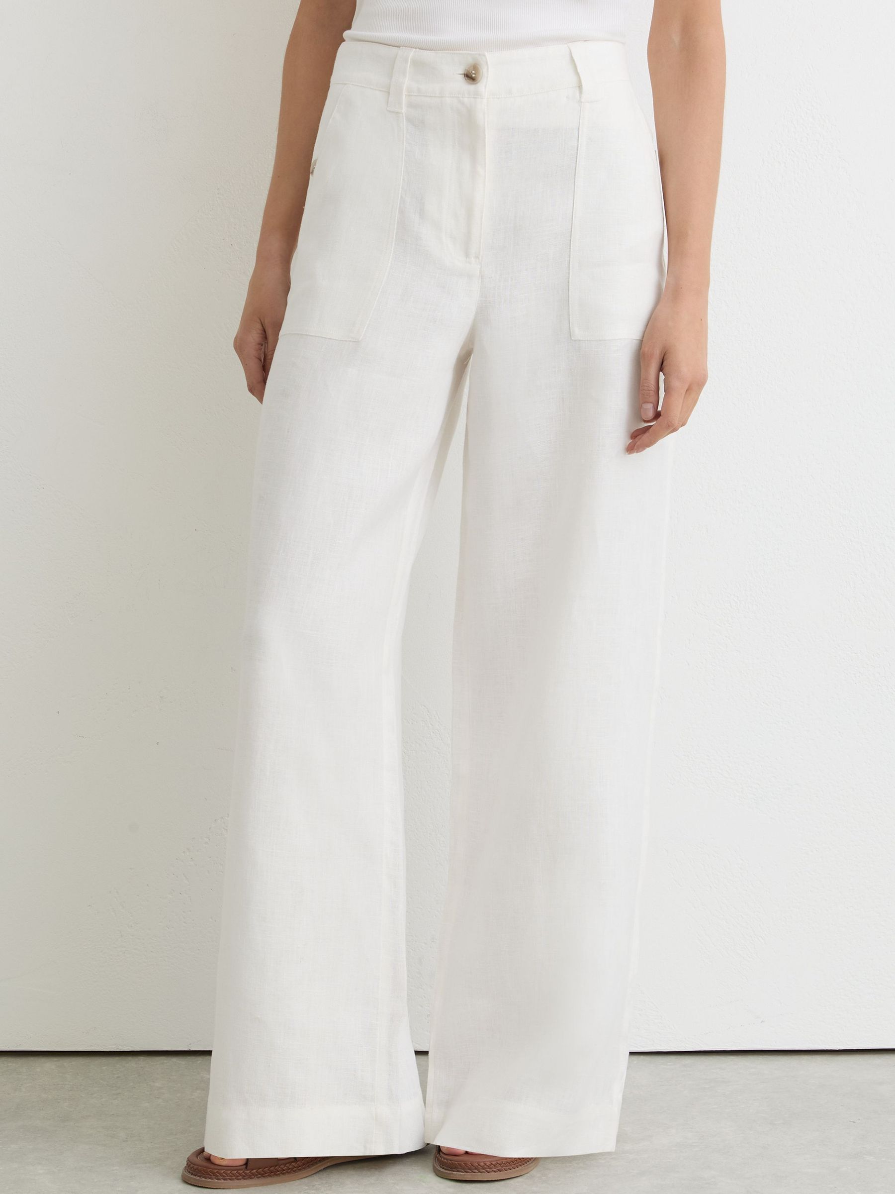 Petite Linen Wide-Leg Trousers in White - image 3