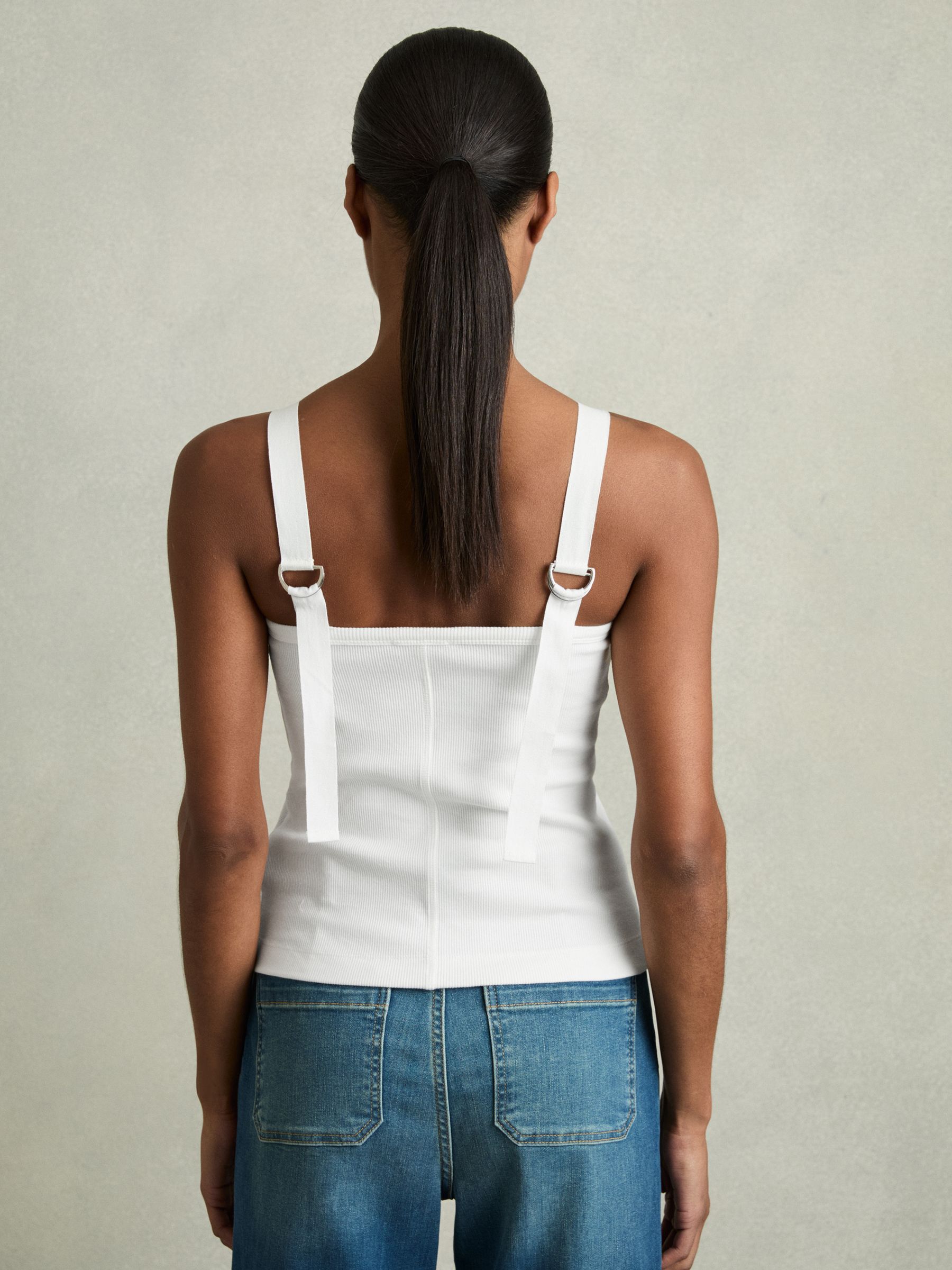 Stretch-Cotton D-Ring Strap Vest in White - Image 5 of 6