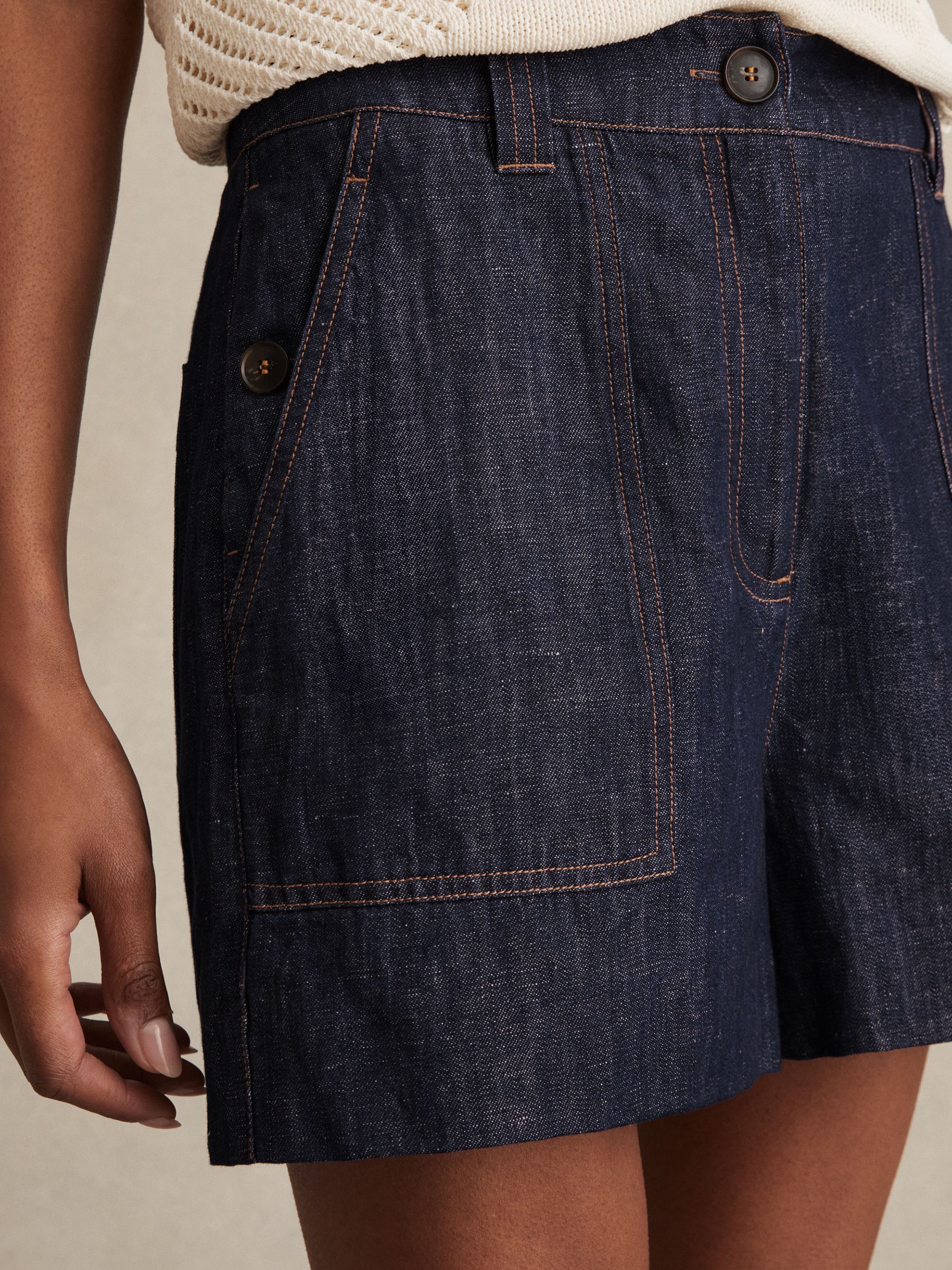 Linen Chambray Shorts in Indigo - Image 4 of 7