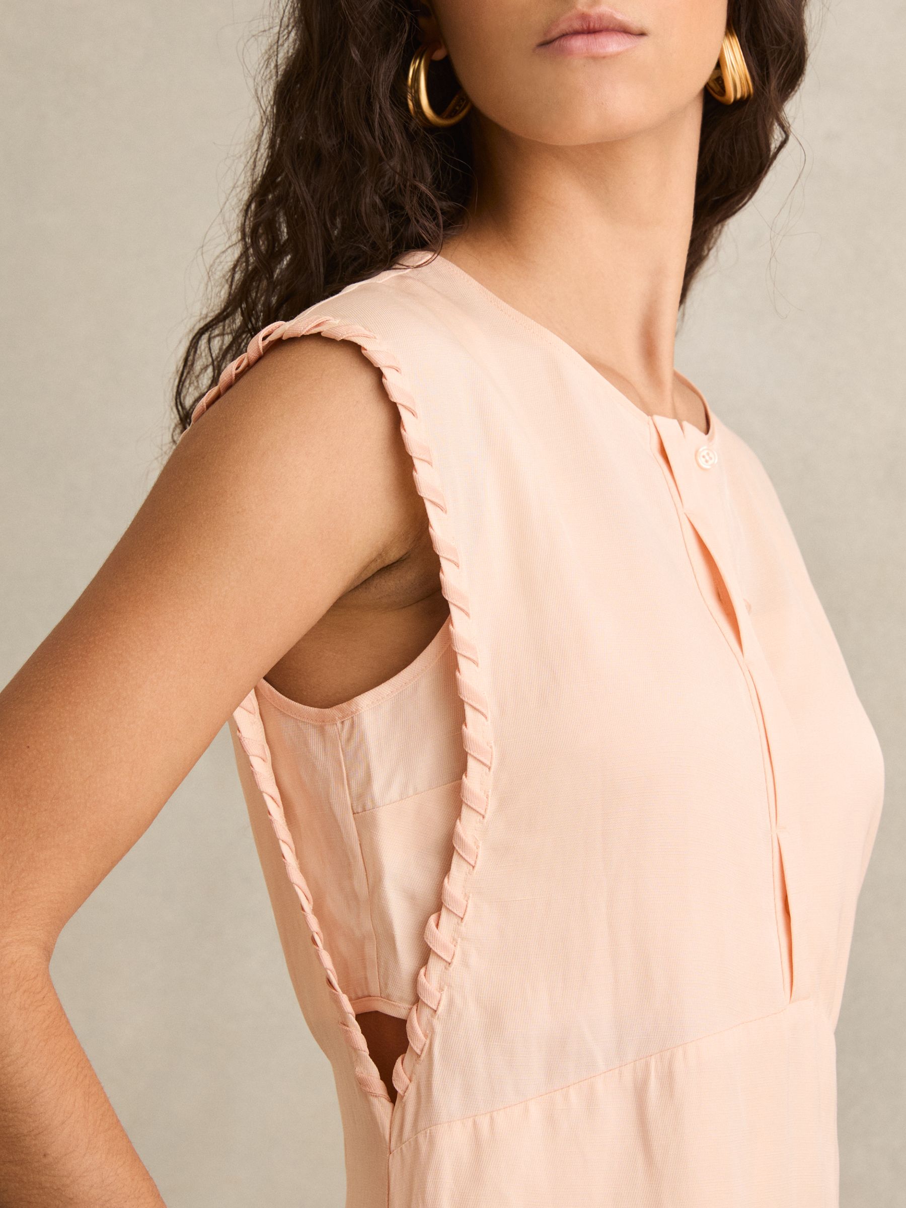 Whipstitch Sleeveless Shift Dress in Peach - Image 4 of 6