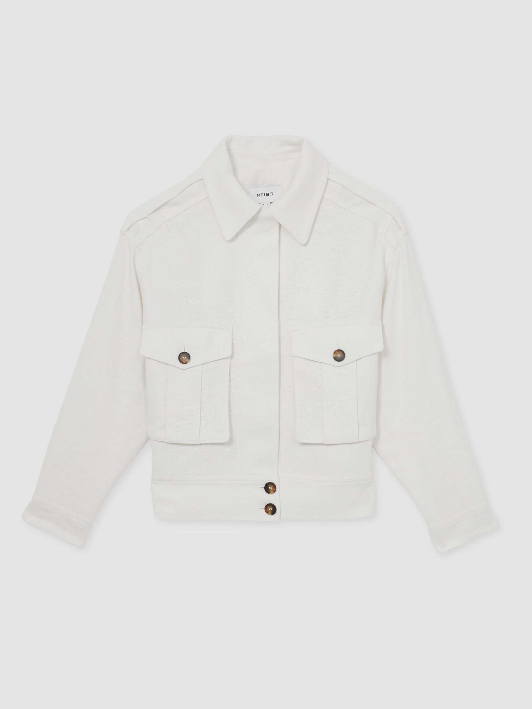 Linen-Blend Twin-Pocket Jacket in White - Image 2 of 7