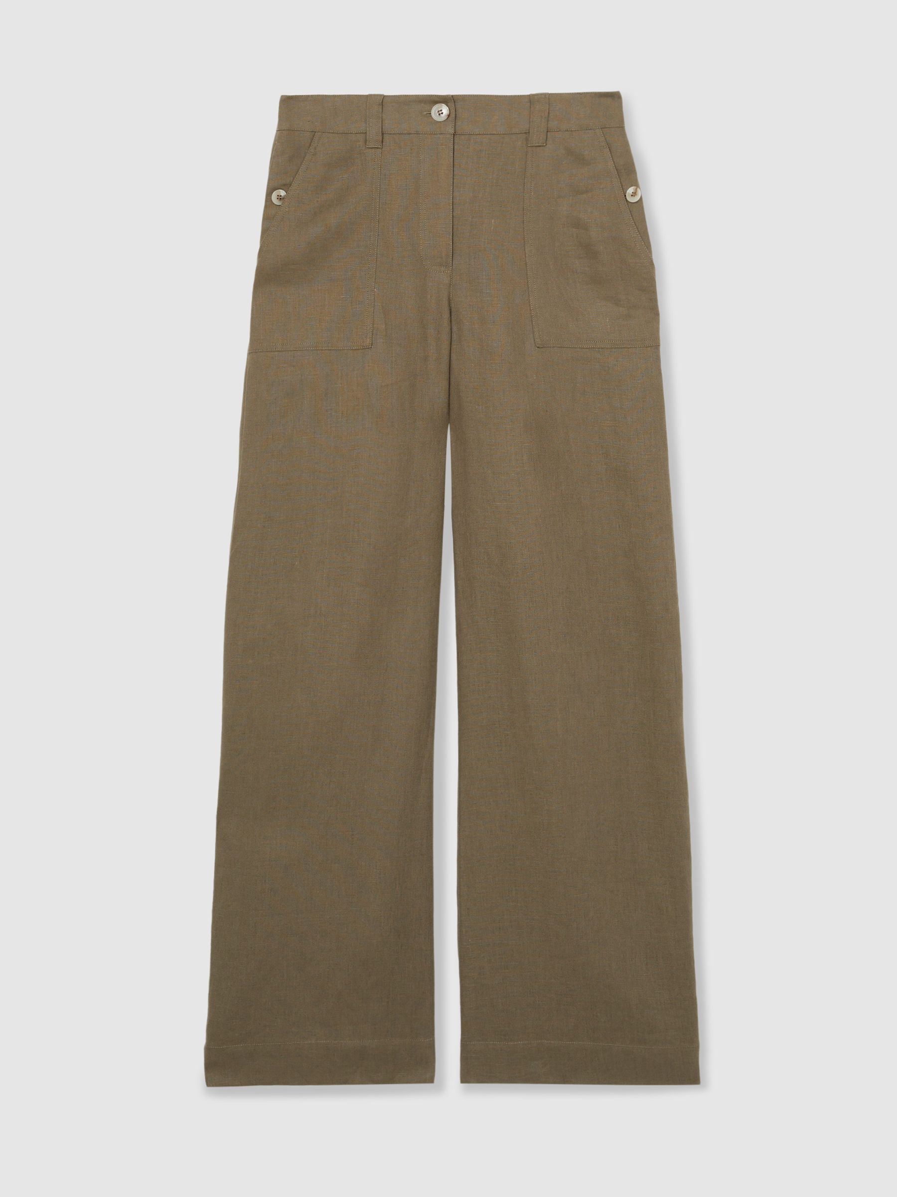 Linen-Cotton Wide-Leg Trousers in Khaki - Image 2 of 6