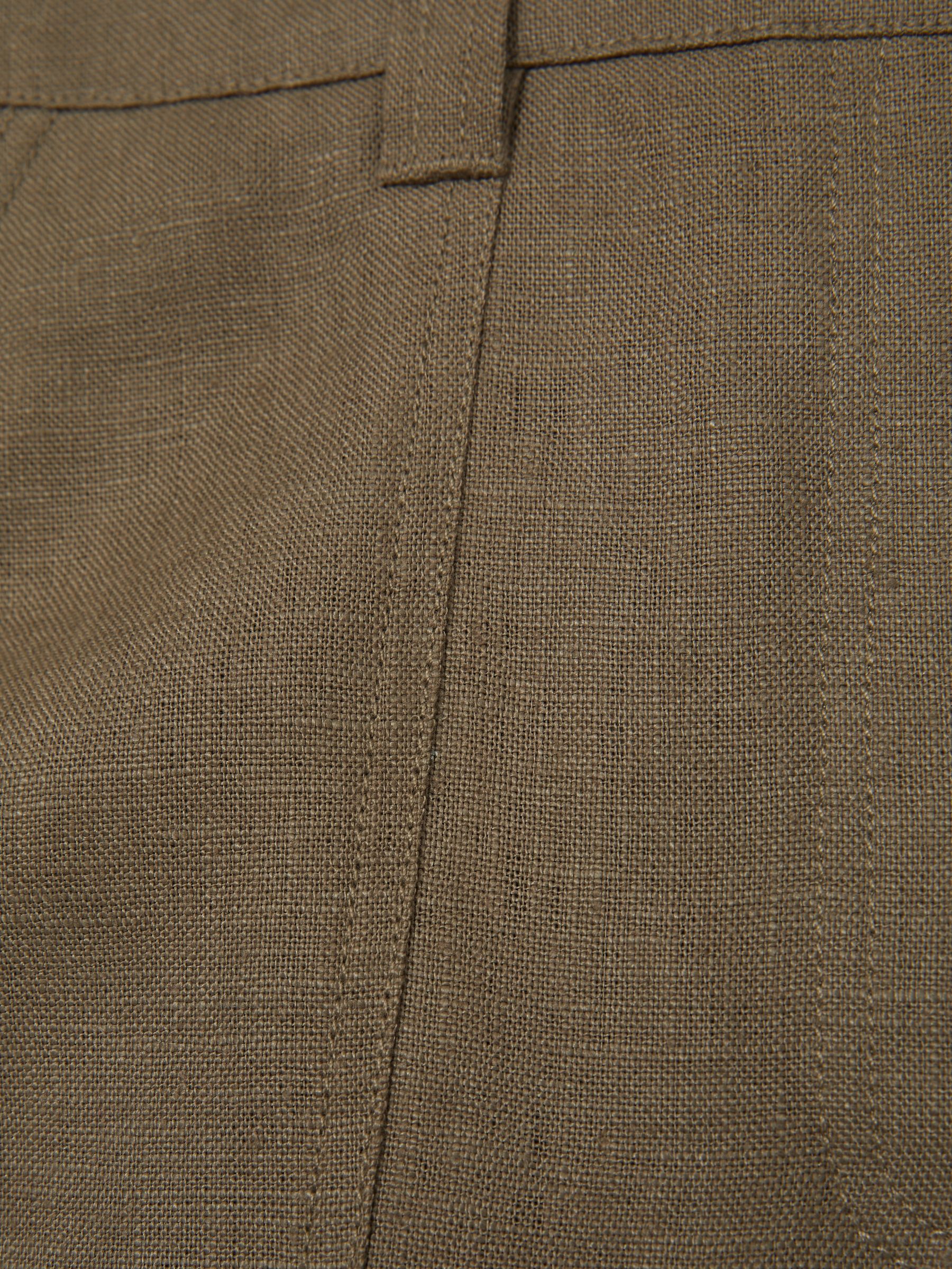 Linen-Cotton Wide-Leg Trousers in Khaki - Image 6 of 6