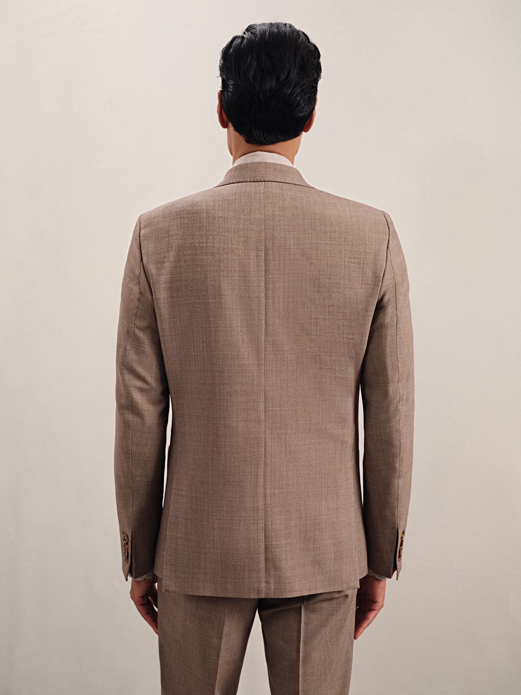 Double-Breasted Textured Suit Blazer With Wool Slim-Fit in Brown - Image 8 of 10