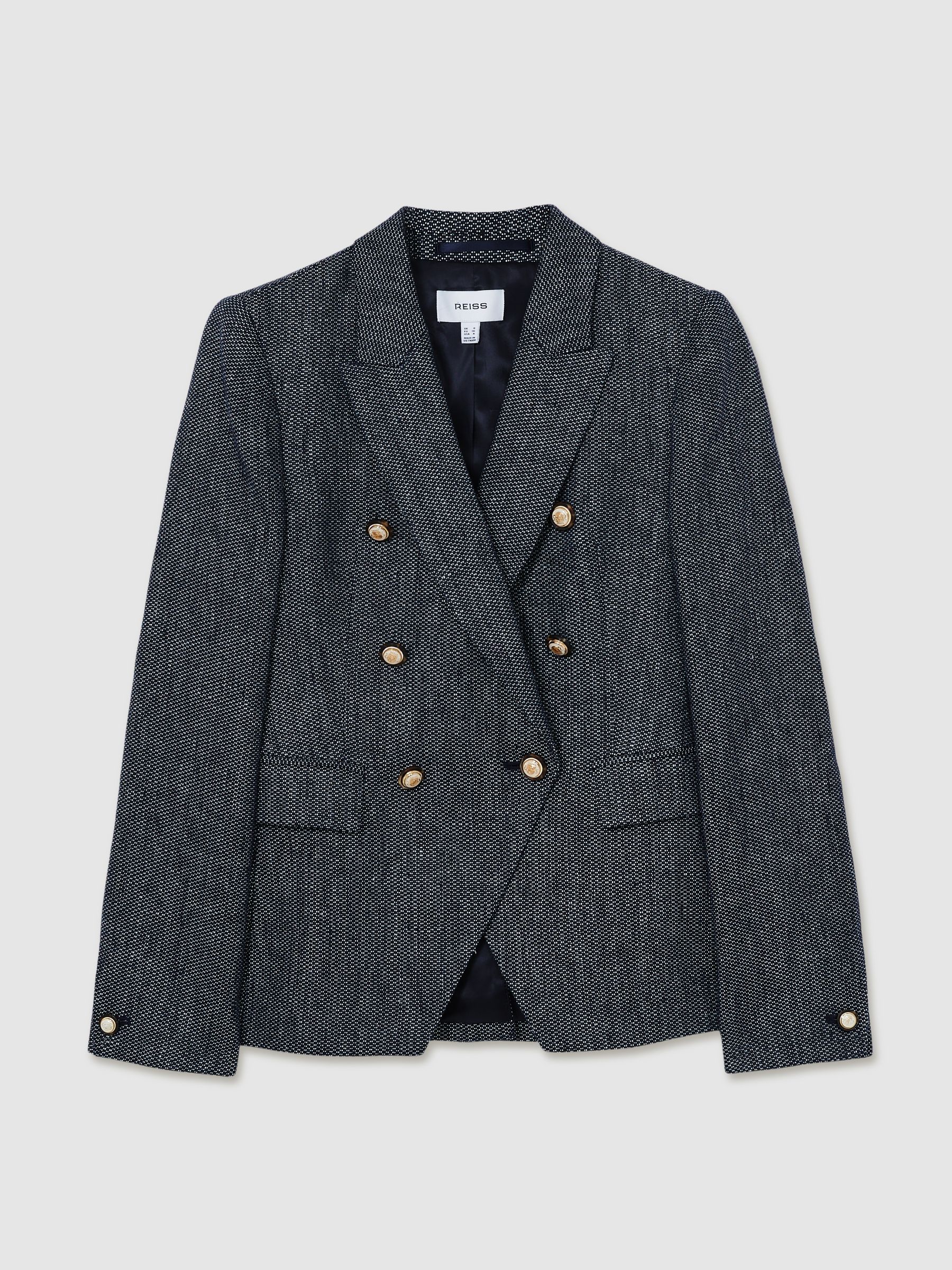Petite Linen-Cotton Double-Breasted Blazer in Navy - Image 2 of 7