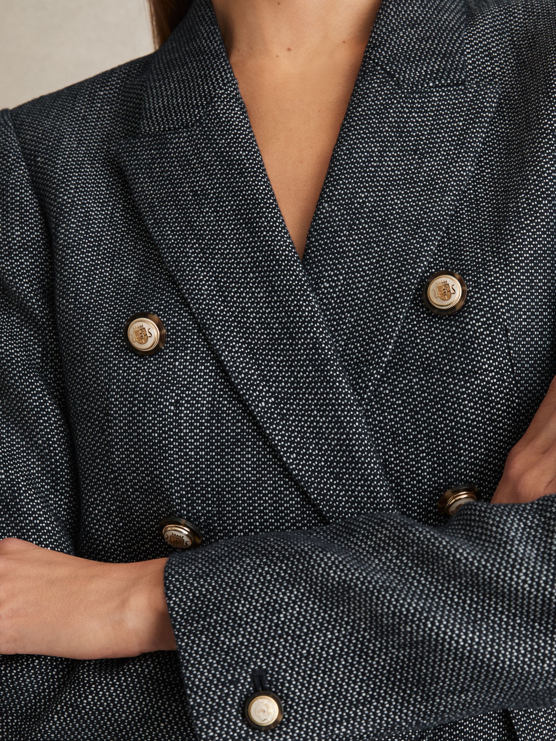 Petite Linen-Cotton Double-Breasted Blazer in Navy - Image 4 of 7