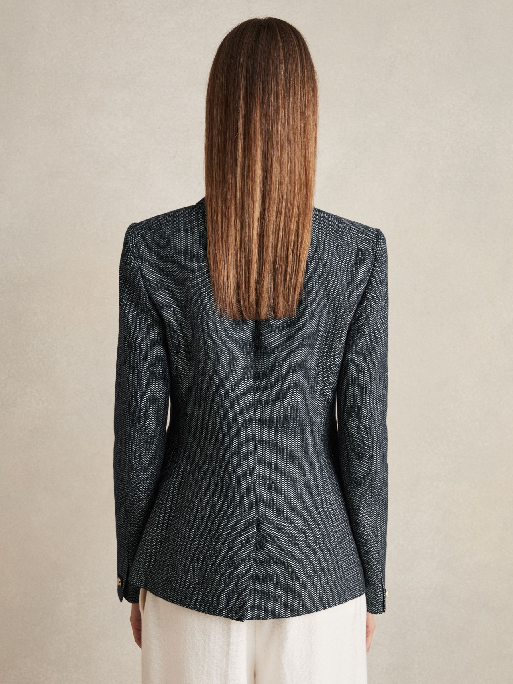 Petite Linen-Cotton Double-Breasted Blazer in Navy - Image 5 of 7