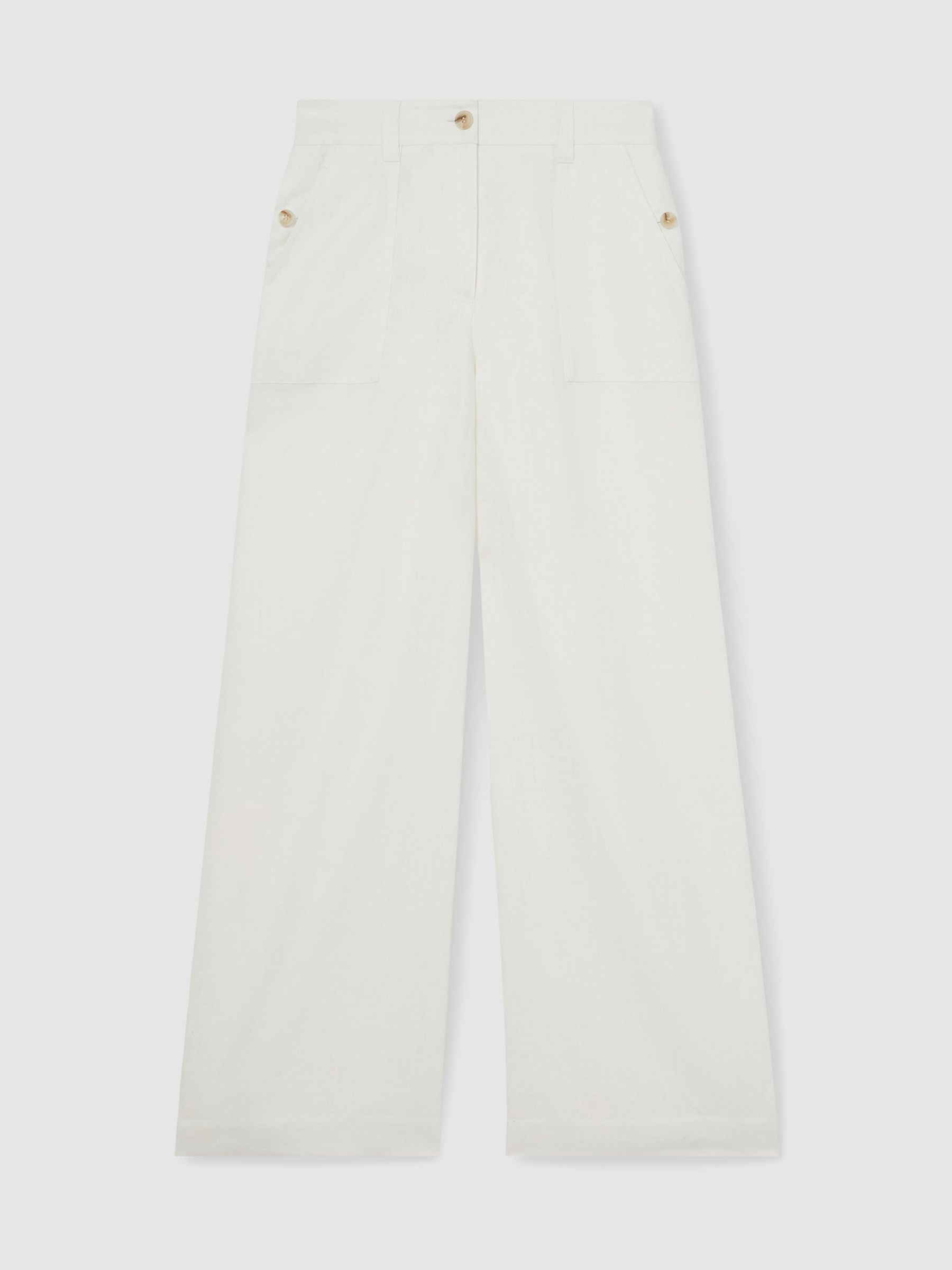 Linen-Cotton Wide-Leg Trousers in White - Image 2 of 6