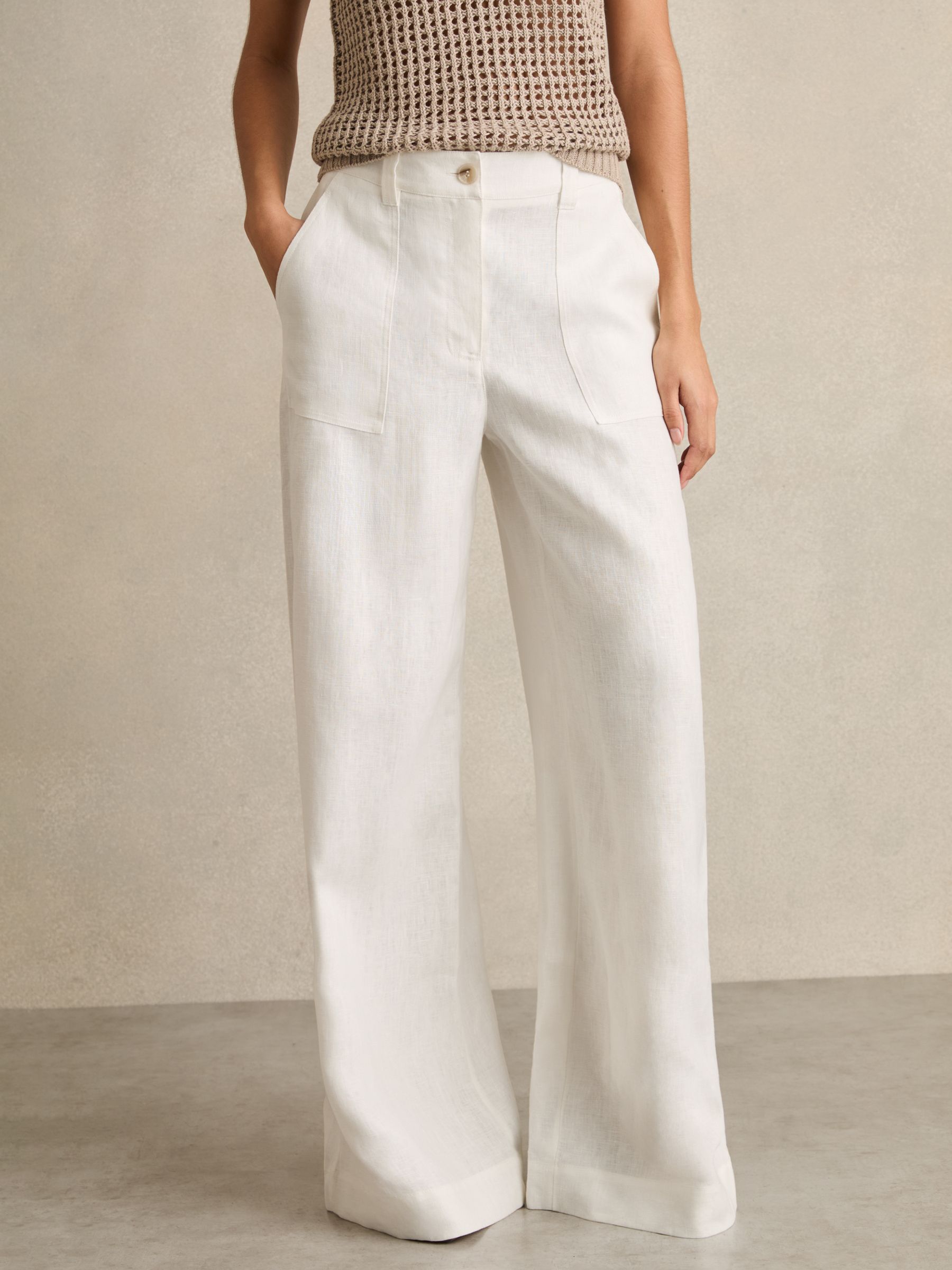 Linen-Cotton Wide-Leg Trousers in White - Image 3 of 6