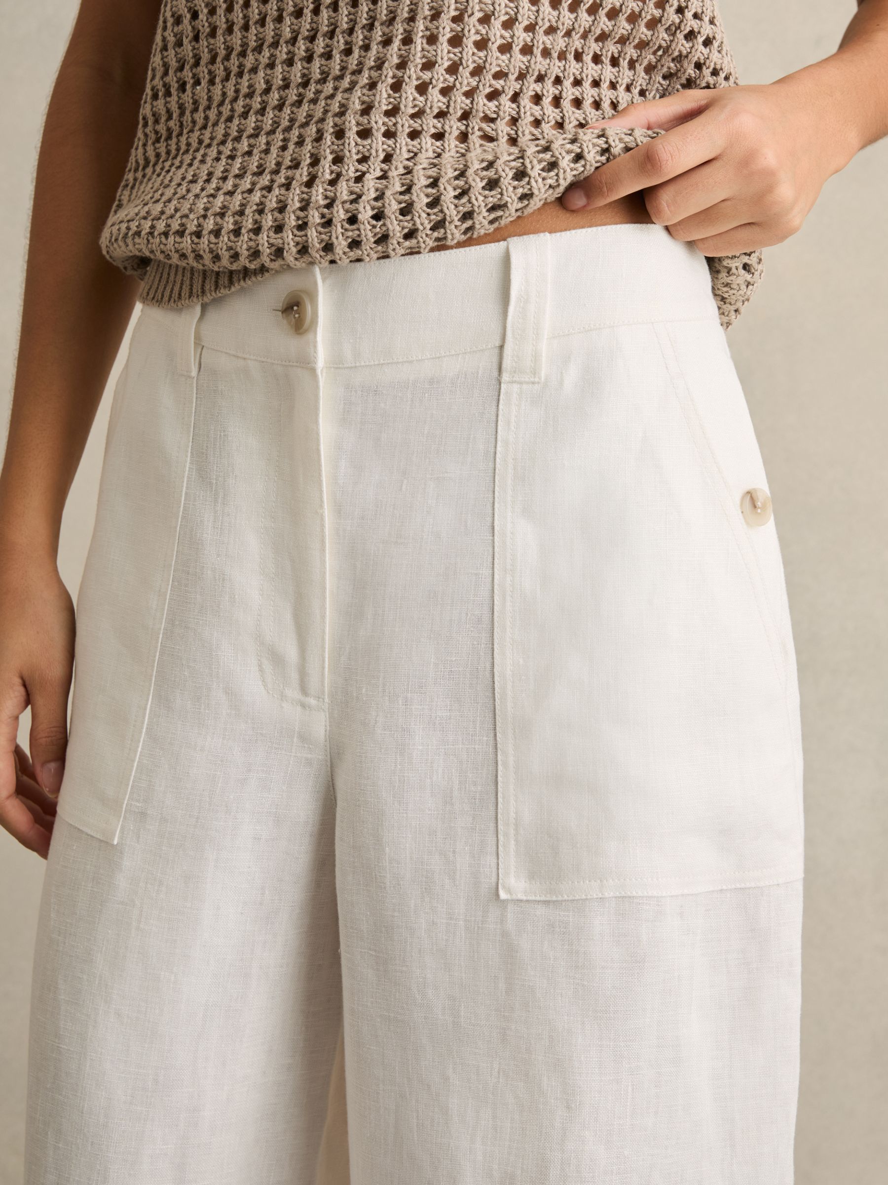 Linen-Cotton Wide-Leg Trousers in White - Image 4 of 6