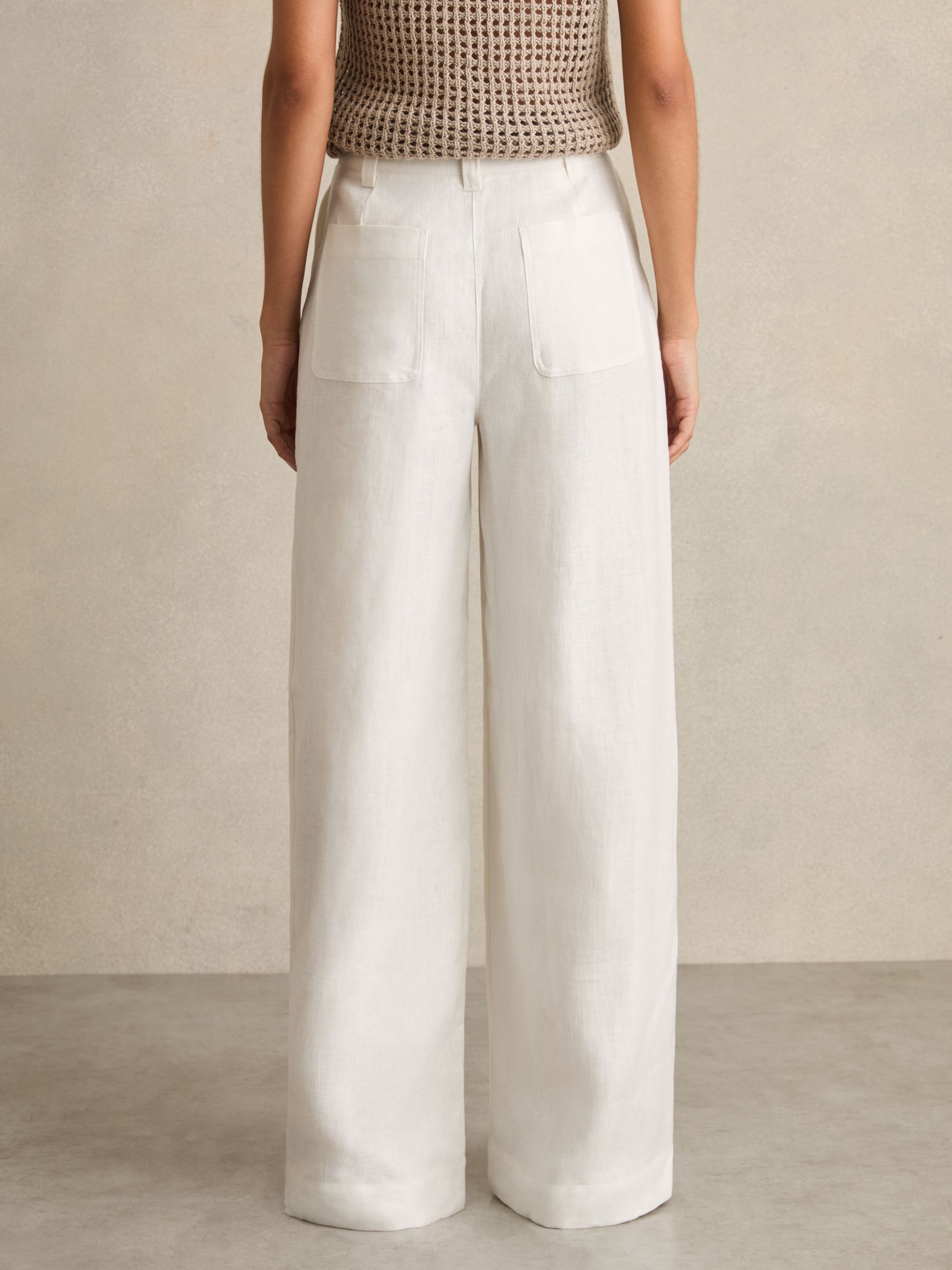 Linen-Cotton Wide-Leg Trousers in White - Image 5 of 6