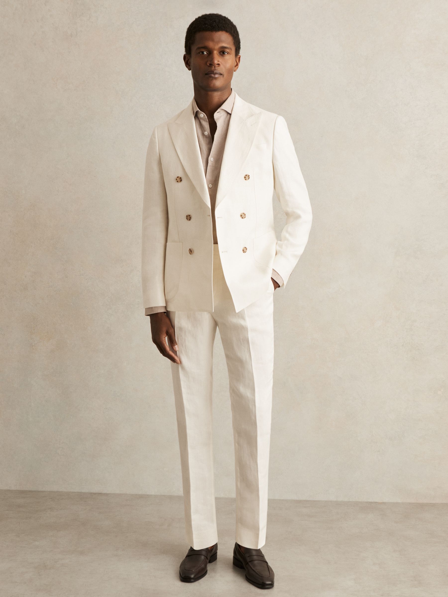 Slim-Fit Linen Herringbone Suit Trousers in White - Image 1 of 7