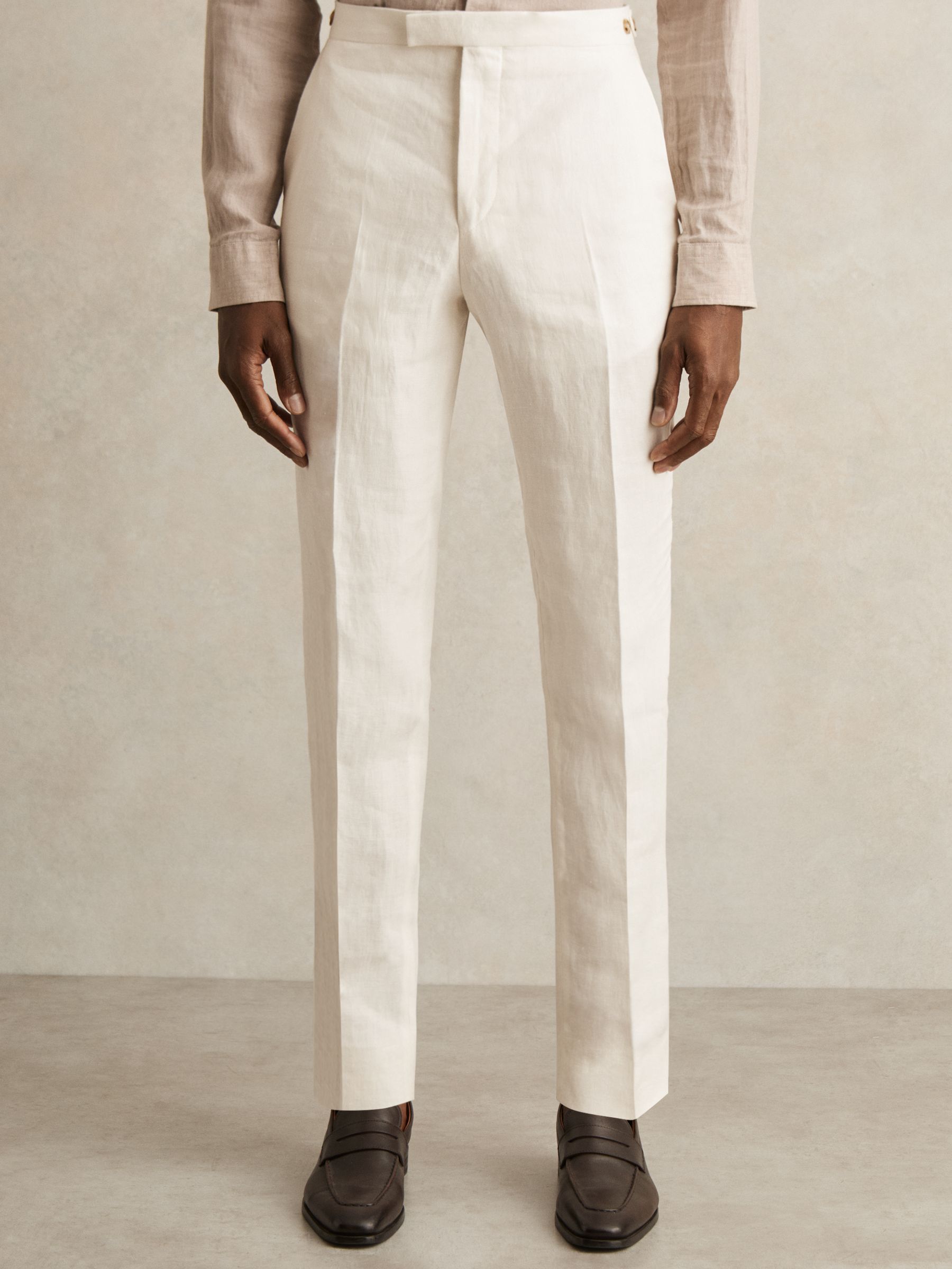 Slim-Fit Linen Herringbone Suit Trousers in White - Image 3 of 7