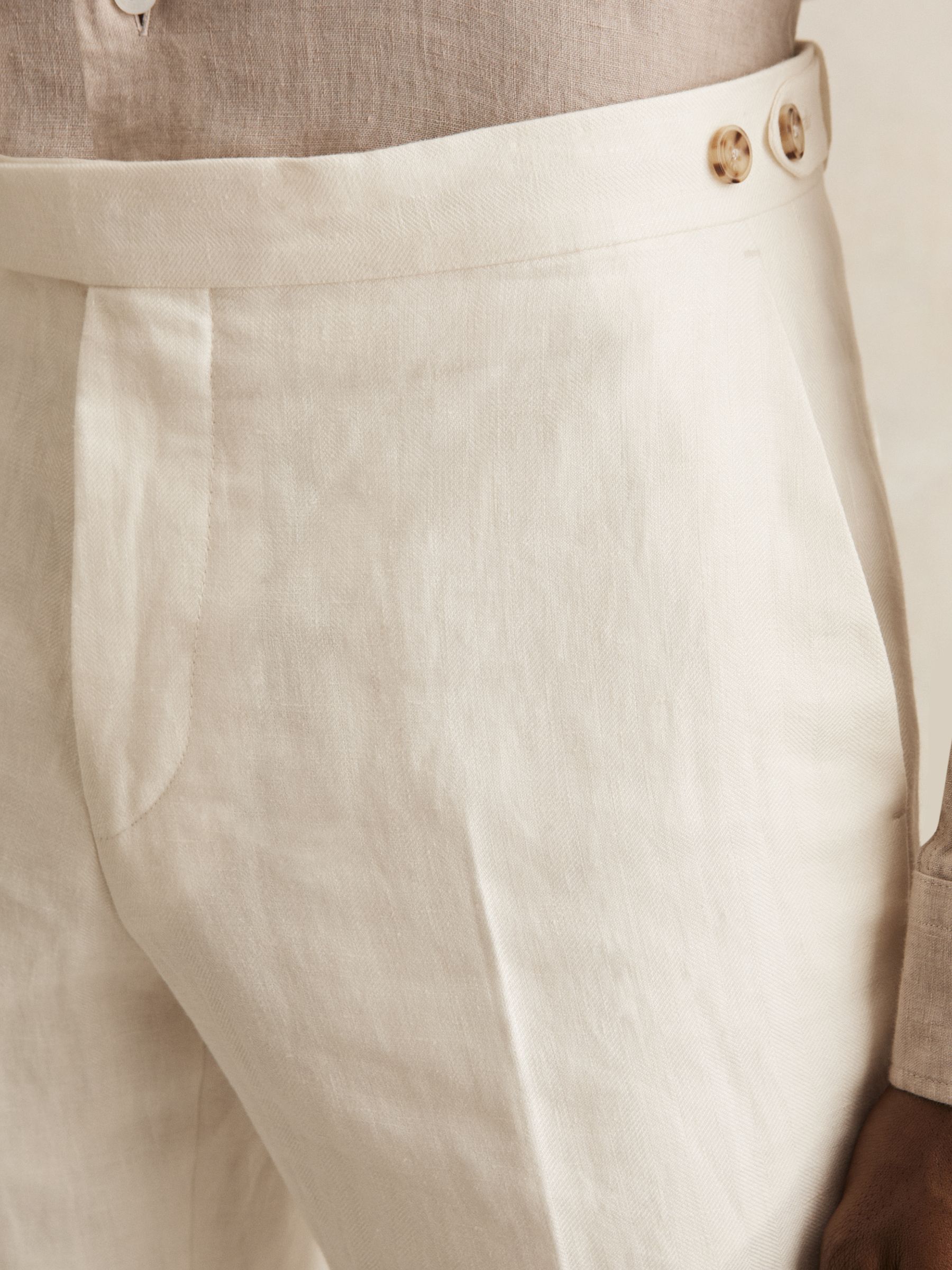 Slim-Fit Linen Herringbone Suit Trousers in White - Image 5 of 7