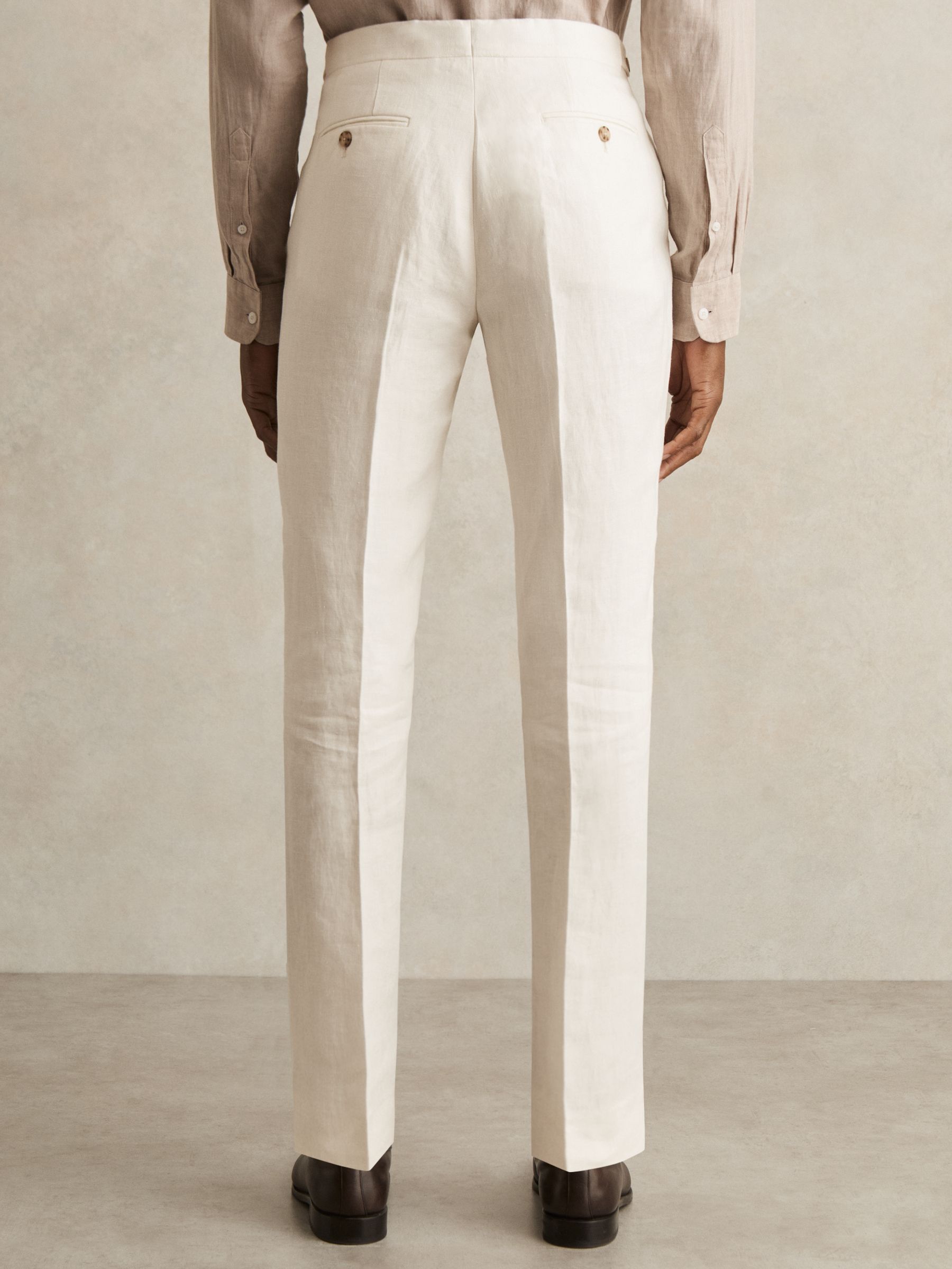 Slim-Fit Linen Herringbone Suit Trousers in White - Image 6 of 7