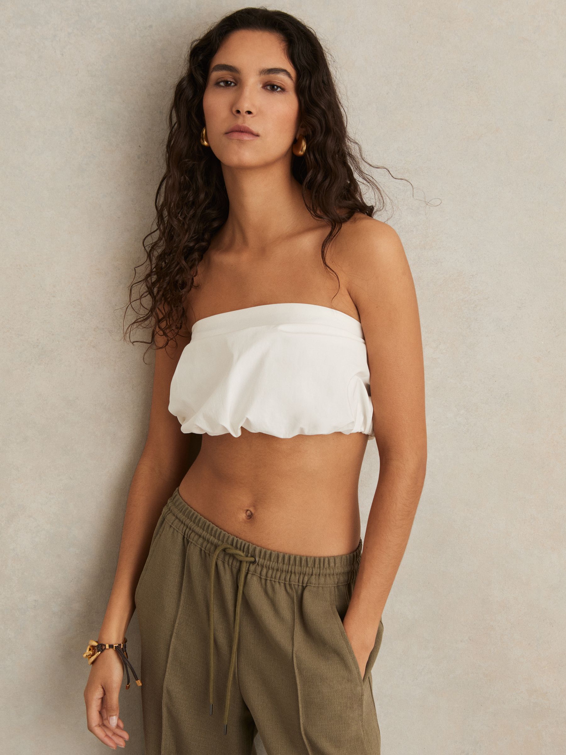 Cotton-Blend Bandeau Puffball Top in Ivory - Image 1 of 6 Cotton-Blend Bandeau Puffball Top in Ivory - Image 1 of 6