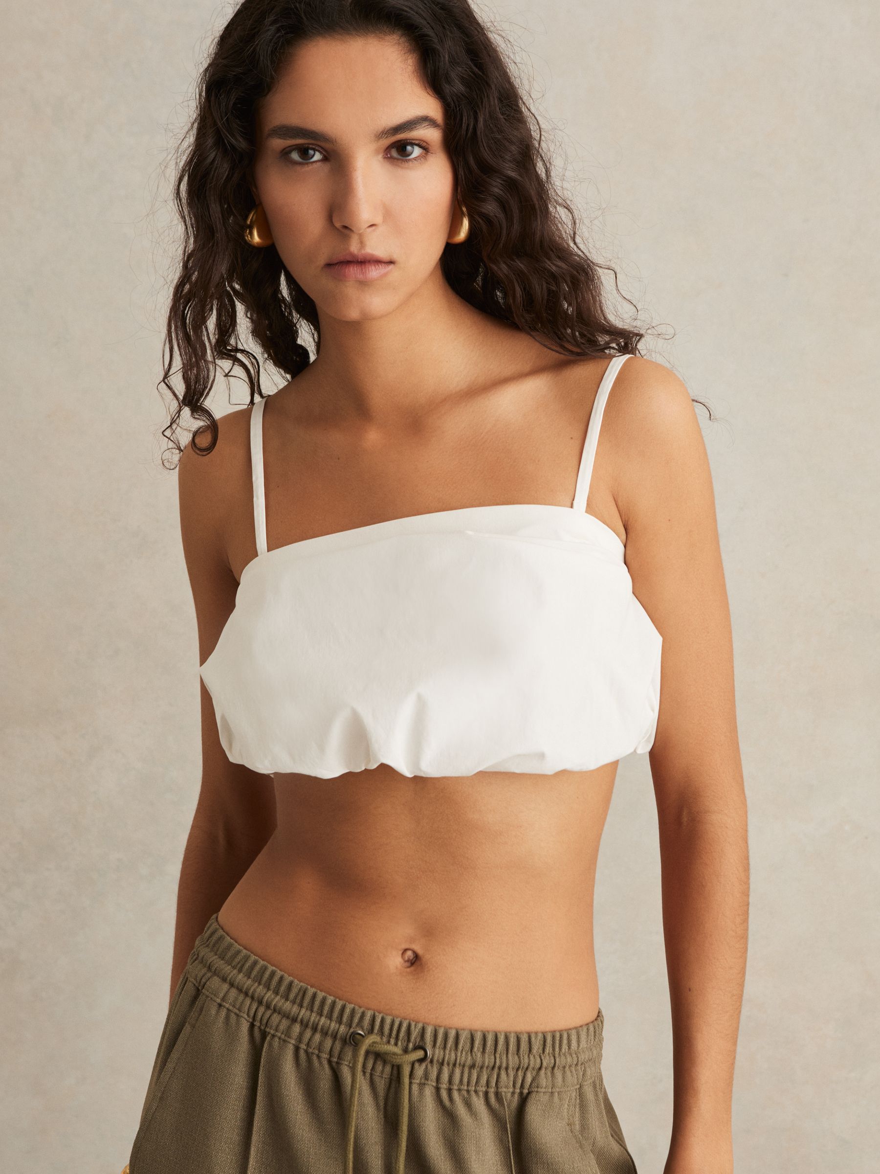 Cotton-Blend Bandeau Puffball Top in Ivory - image 5
