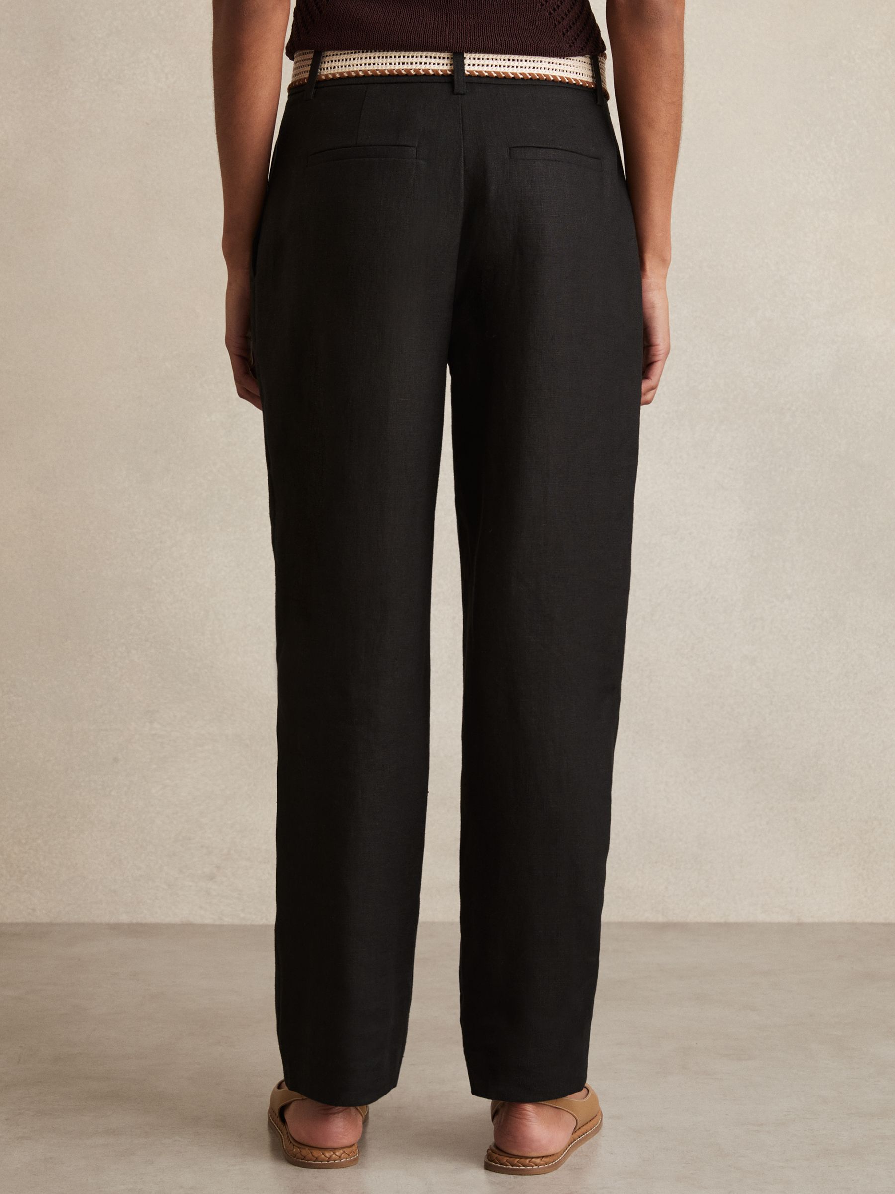 Linen Belted Tapered Trousers in Black - Image 5 of 6