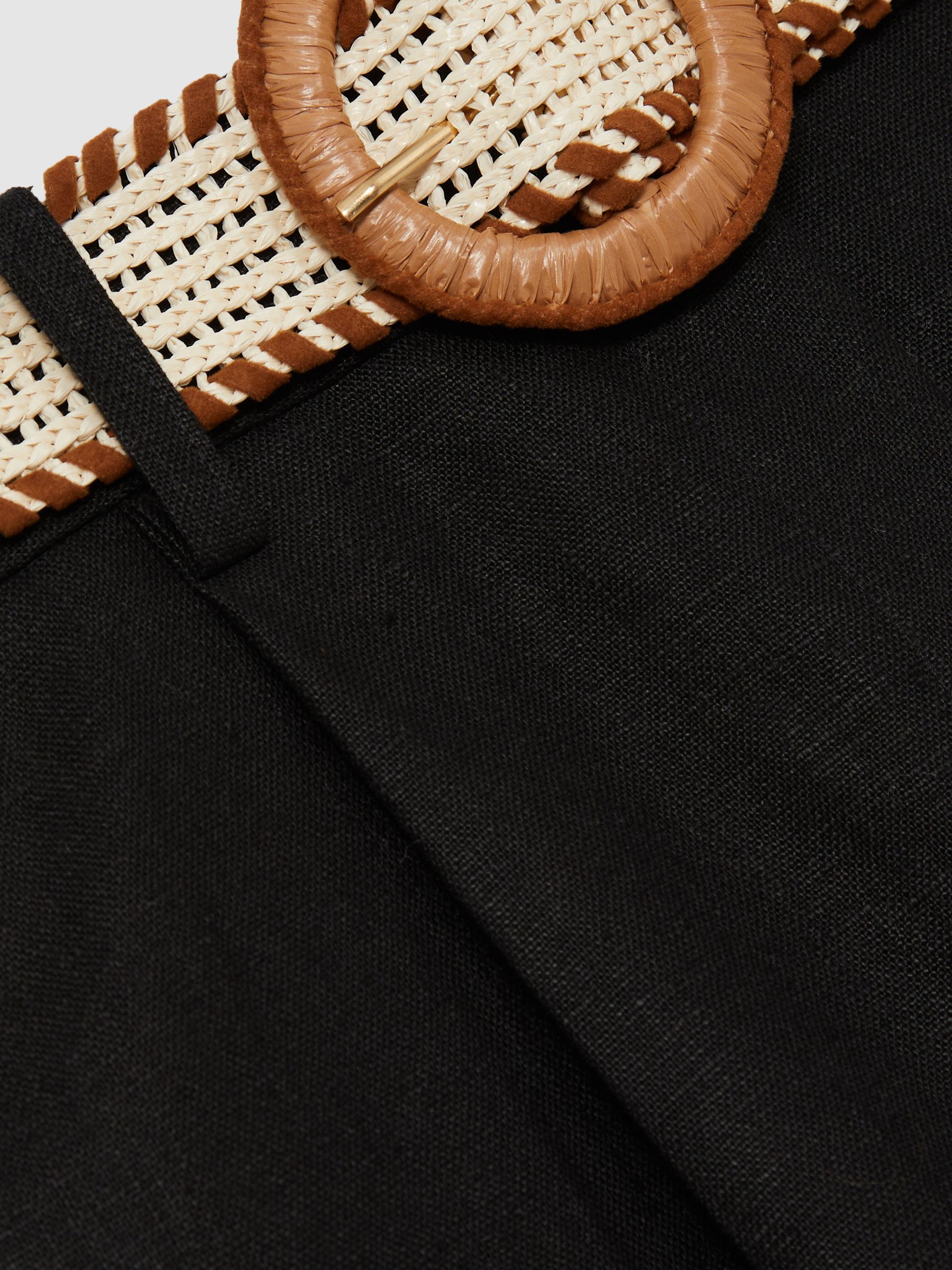 Linen Belted Tapered Trousers in Black - image 3