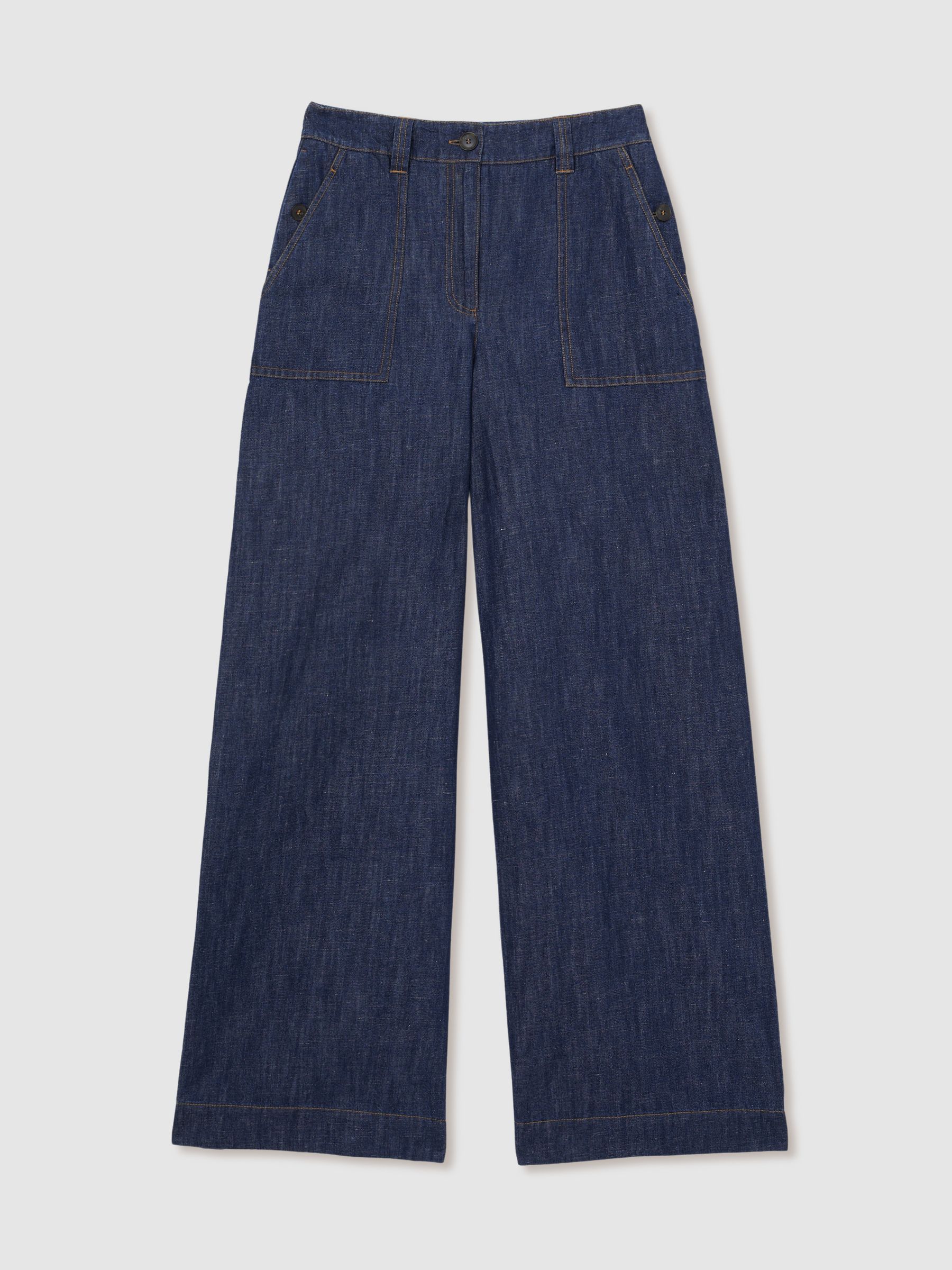 Petite Linen-Cotton Wide-Leg Trousers in Indigo - Image 2 of 7
