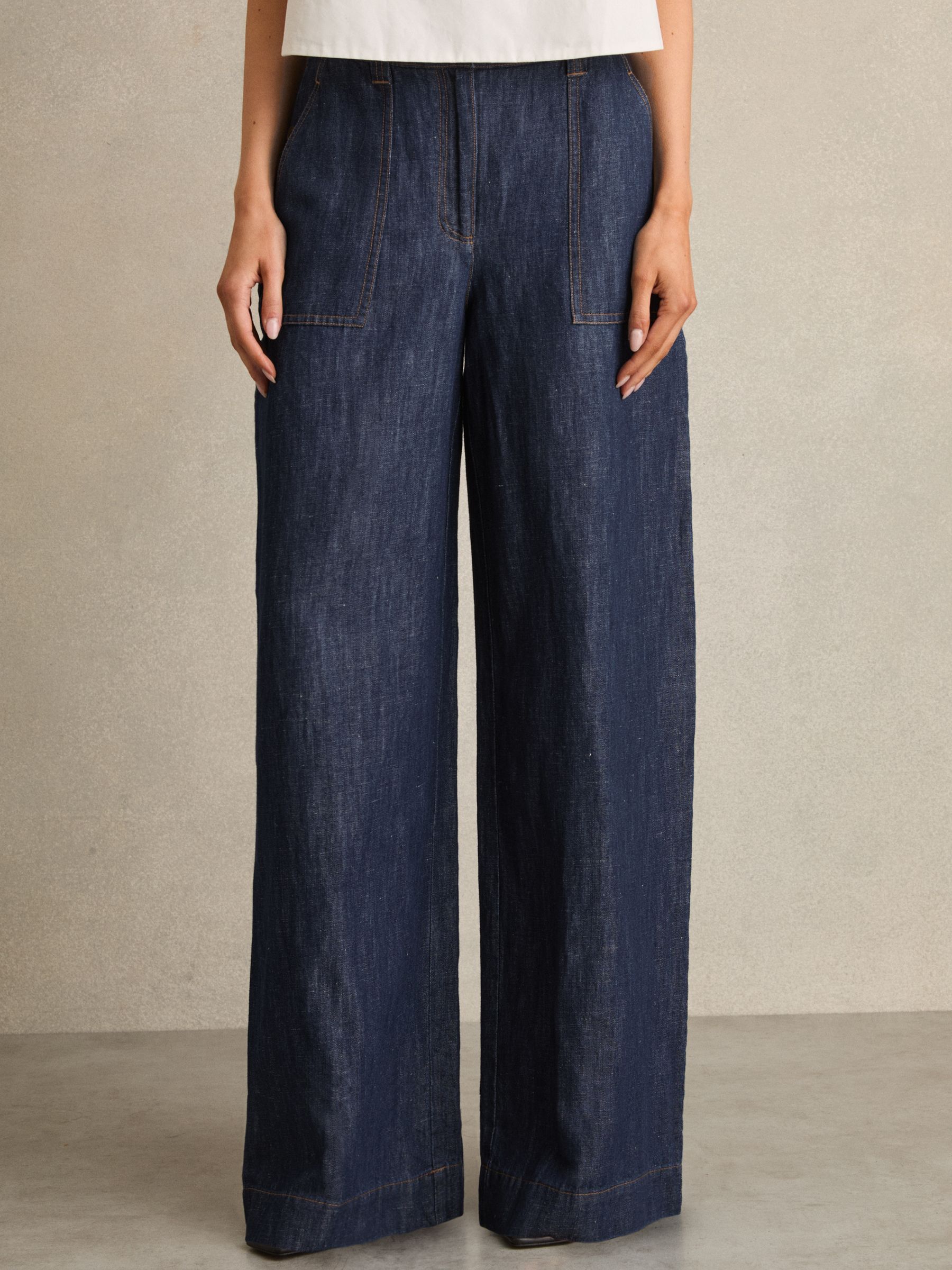 Petite Linen-Cotton Wide-Leg Trousers in Indigo - Image 3 of 7