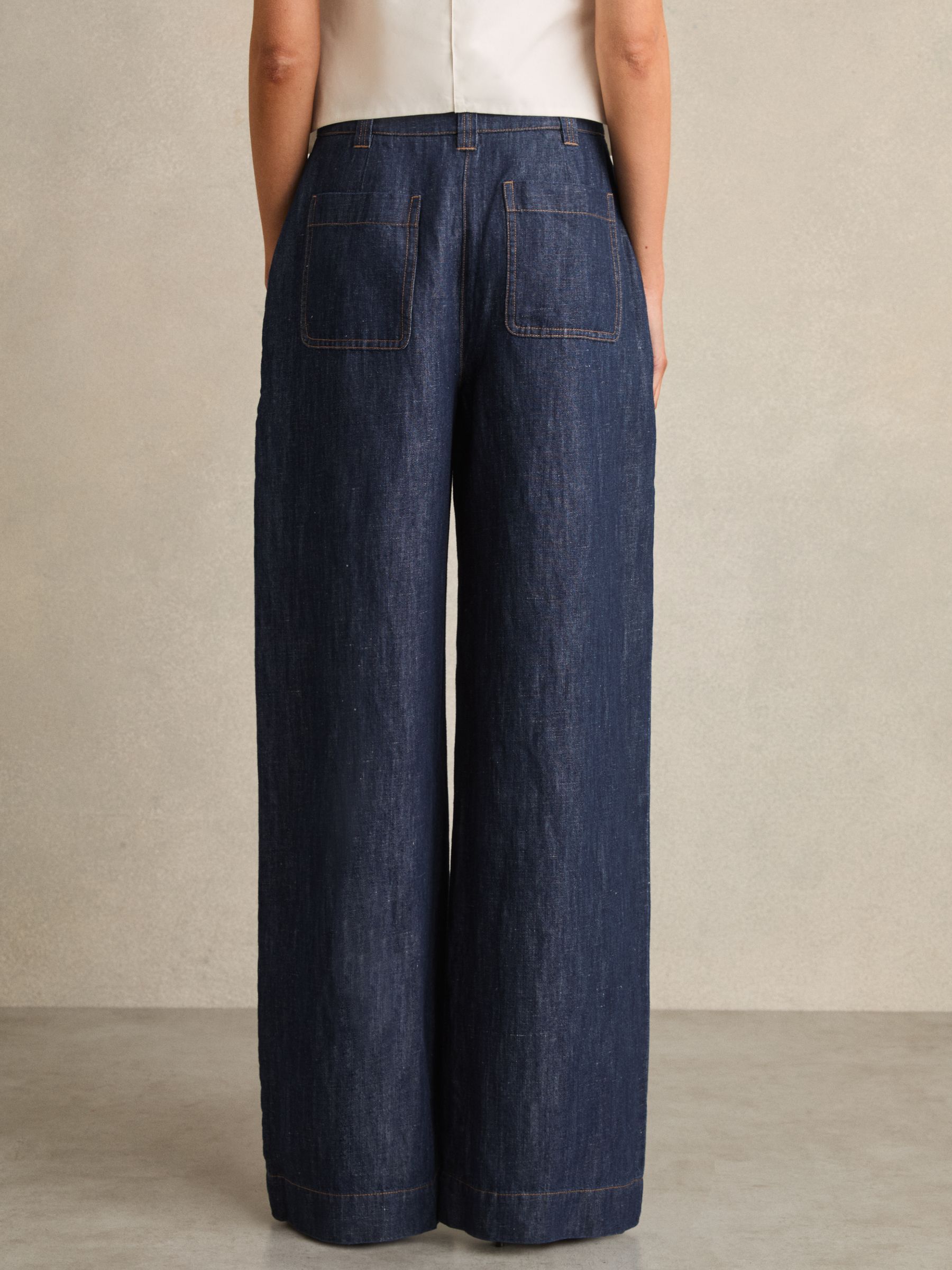 Petite Linen-Cotton Wide-Leg Trousers in Indigo - Image 5 of 7