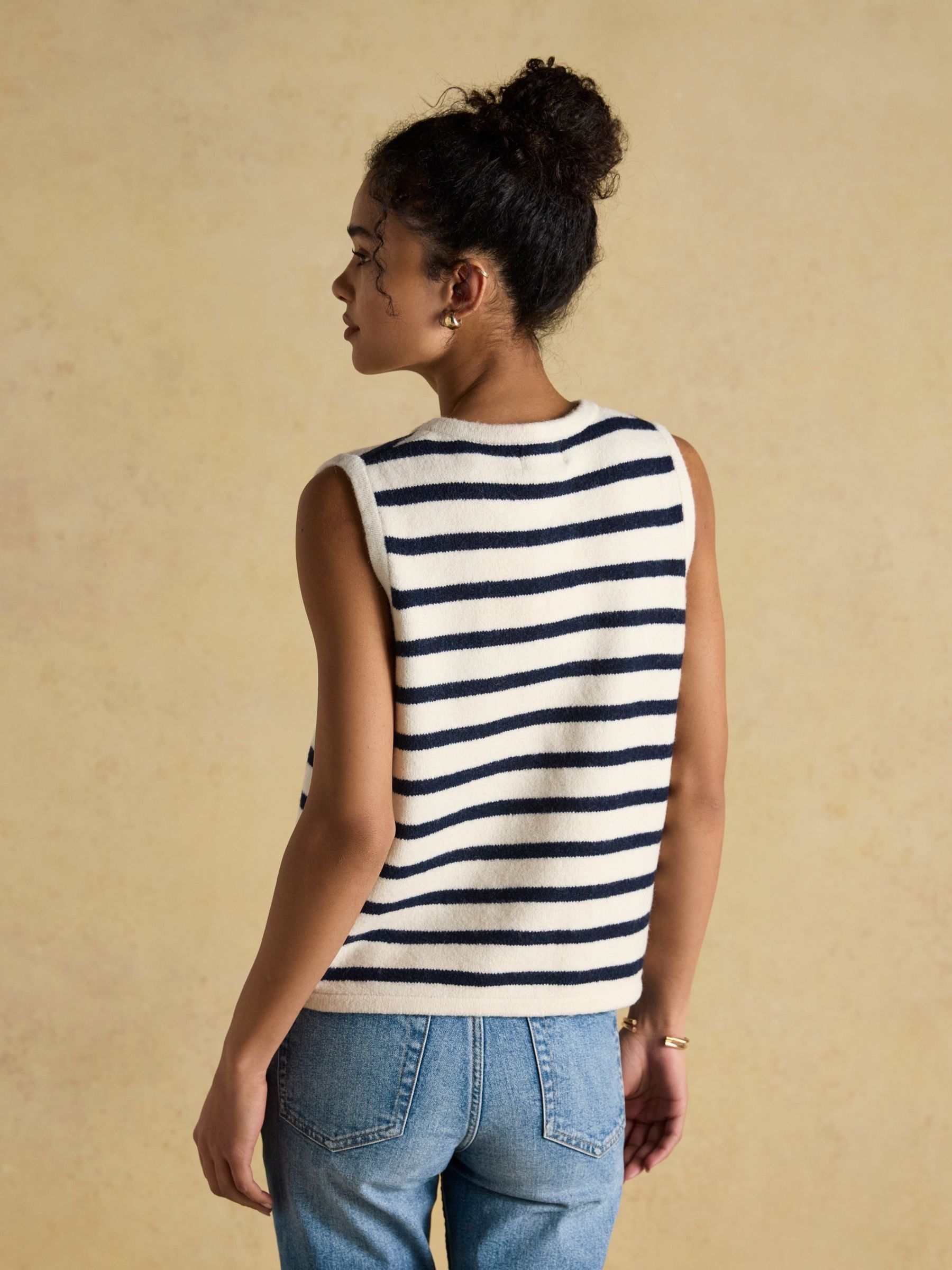 Holly Cream/Navy Button Through Knitted Vest - Image 2 of 9