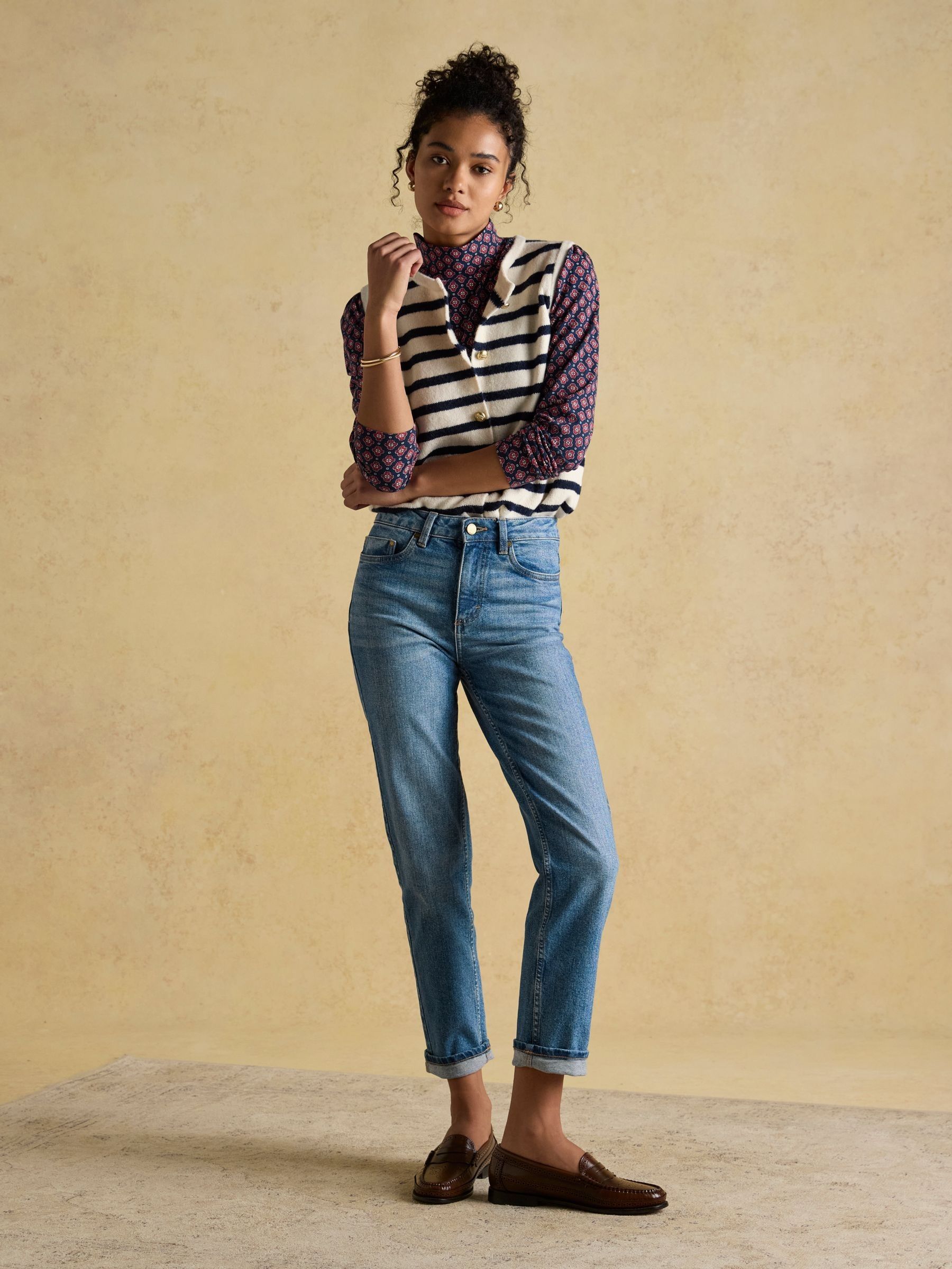 Holly Cream/Navy Button Through Knitted Vest - Image 6 of 9